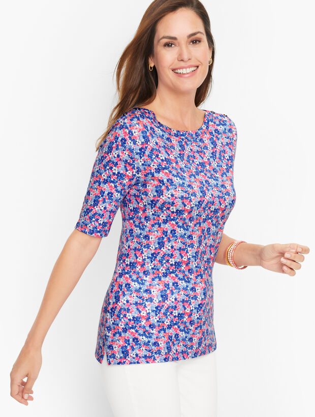 Button Detail Bateau Neck Tee - Lovely Ditsy | Talbots