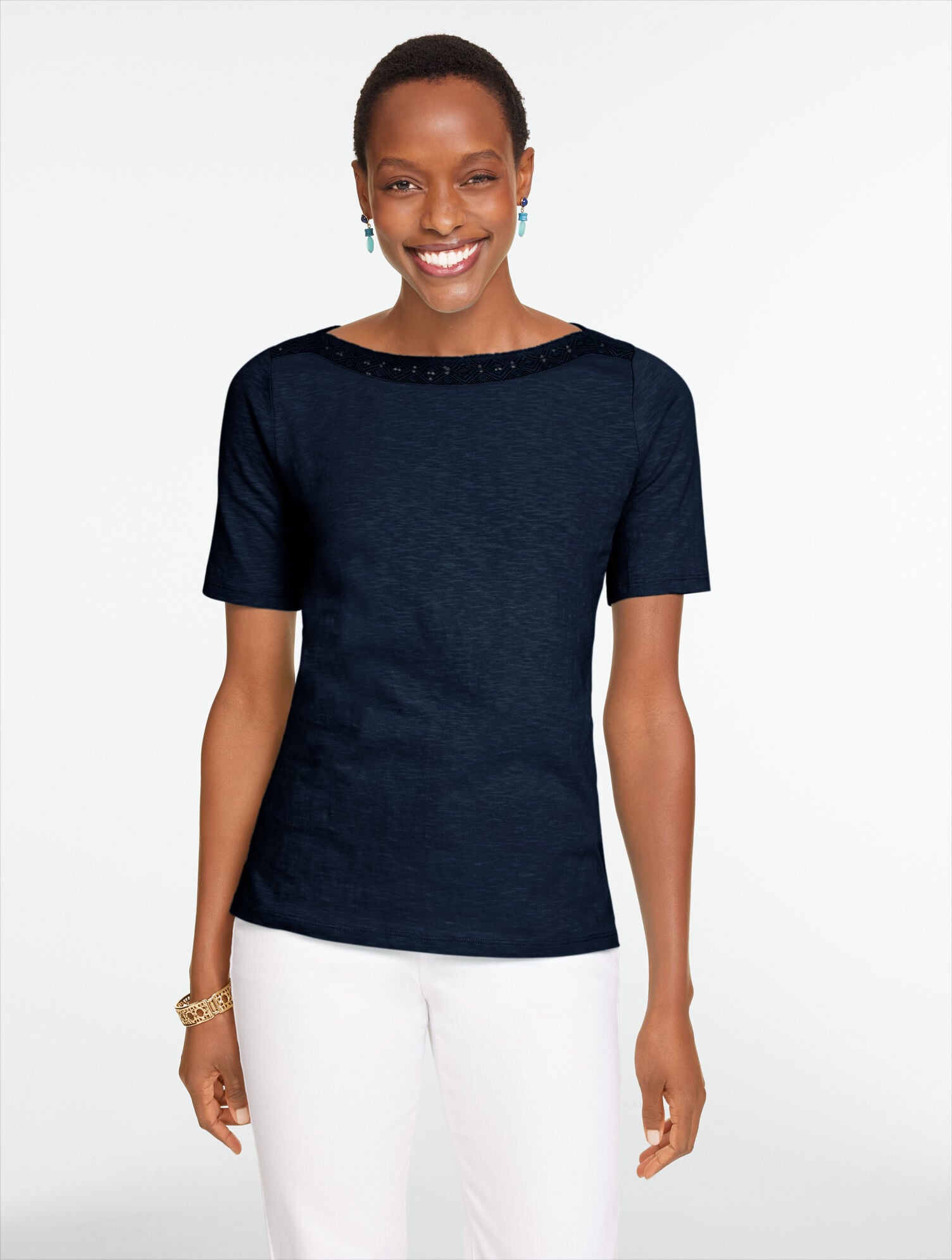 Crochet Trim Bateau Neck Tee