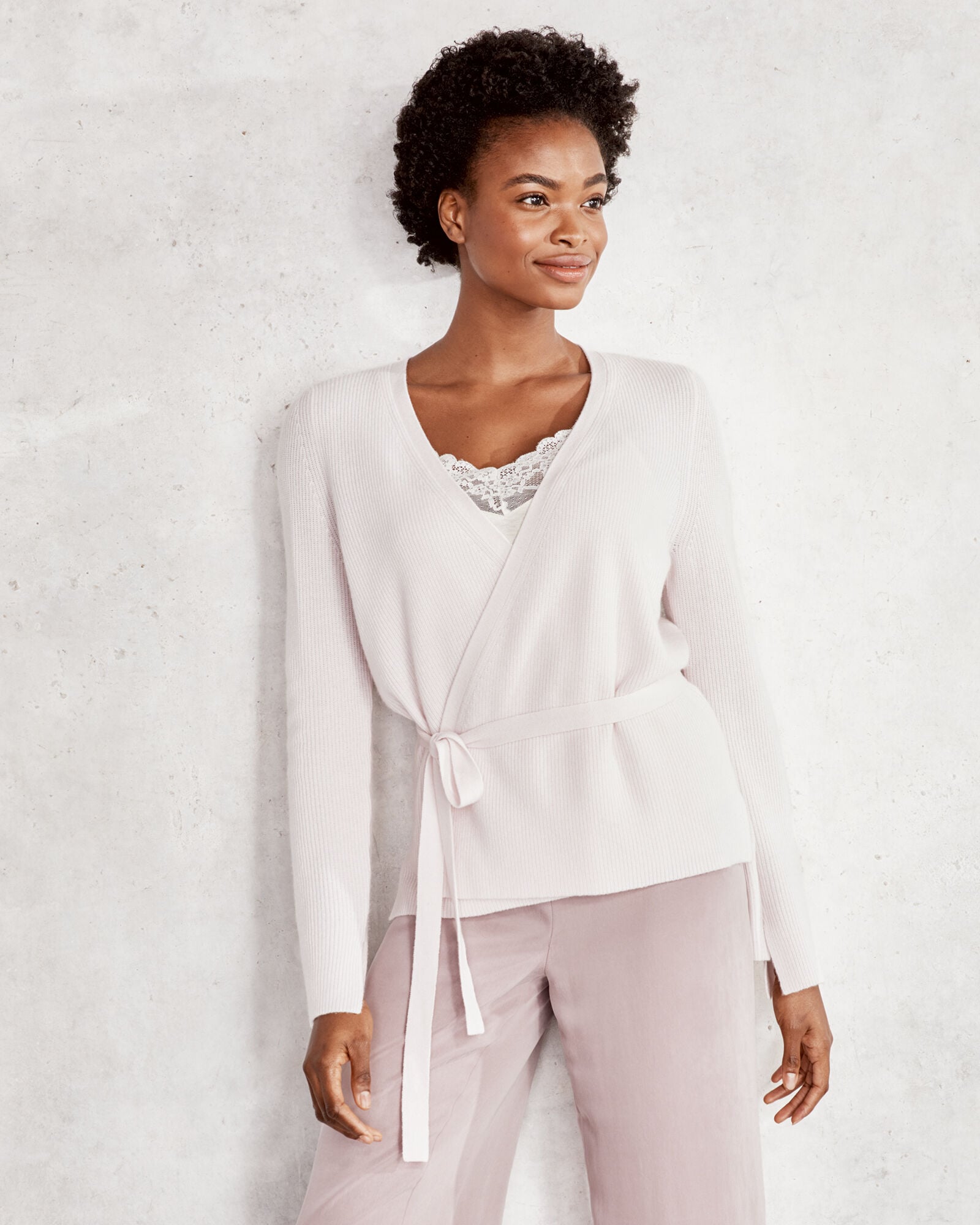 Pure Cashmere Ribbed Wrap Sweater