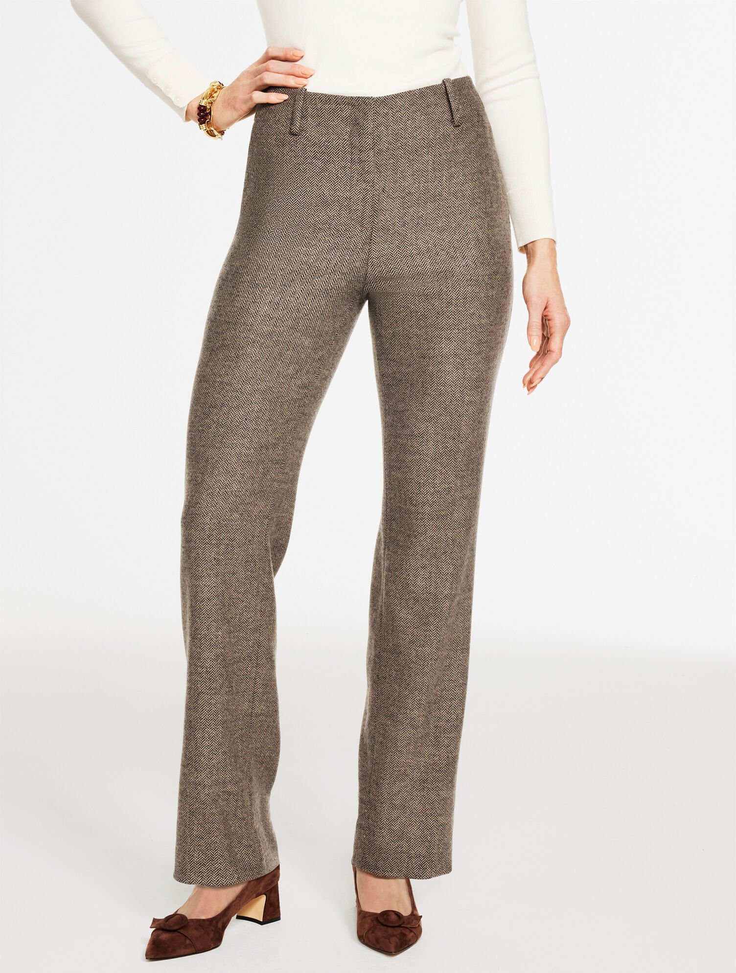 Southampton Wool Straight Leg Pants - Herringbone