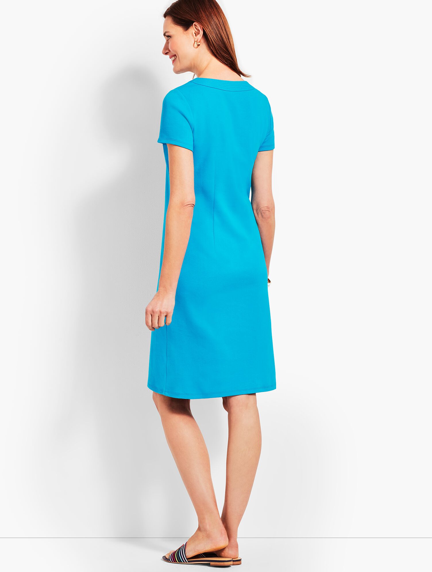 Short-Sleeve Interlock Shift Dress | Talbots