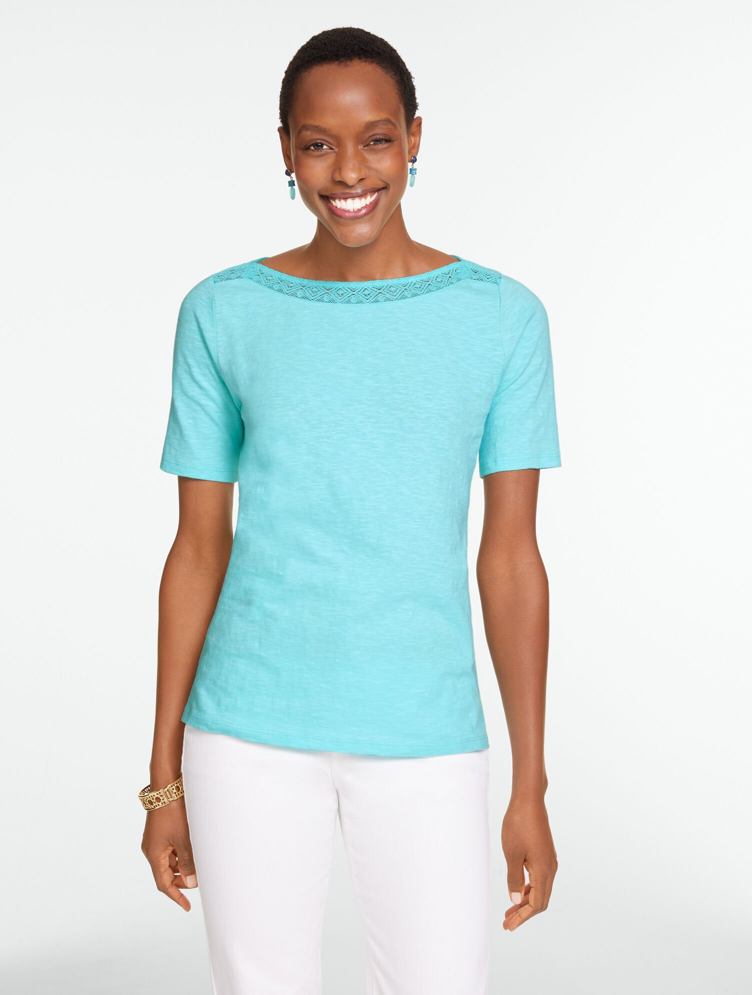 Crochet Trim Bateau Neck Tee