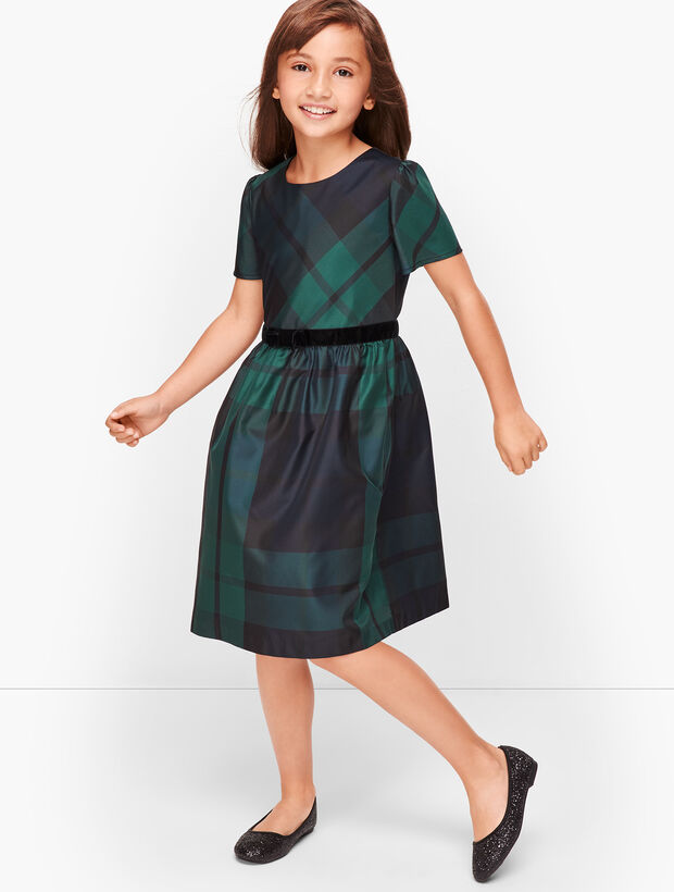 Girls Black Watch Fit &amp; Flare Dress