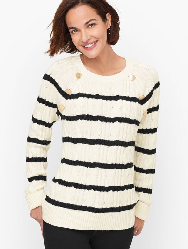 Cable Knit Crewneck Sweater - Breton Stripe