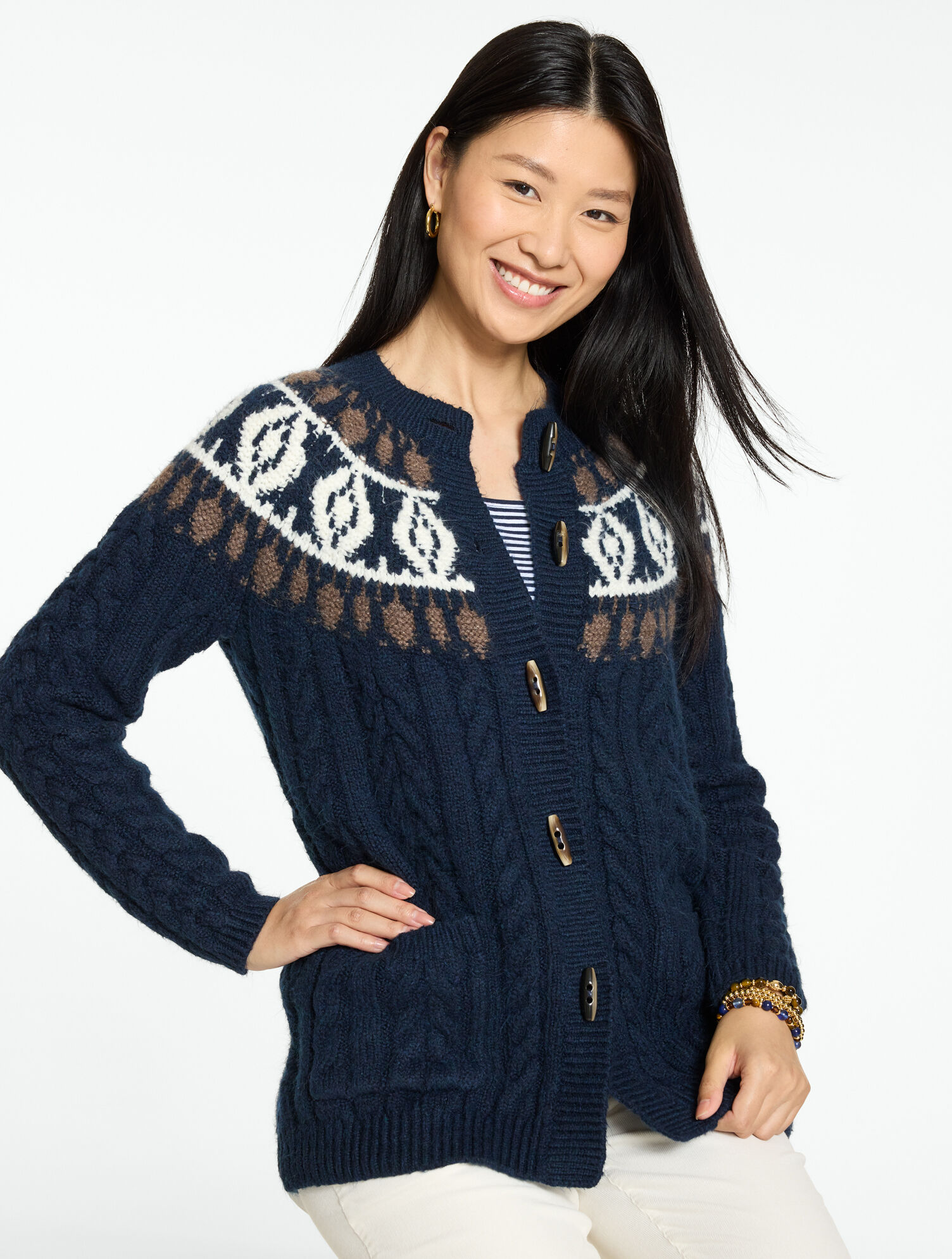 Cable Knit Cardigan - Fair Isle