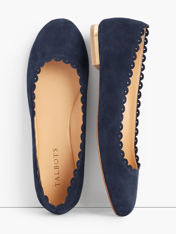 Penelope Scalloped Ballet Flats- Kid Suede