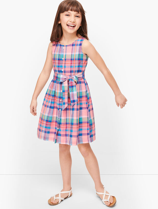 Girls Madras Tie Waist Dress