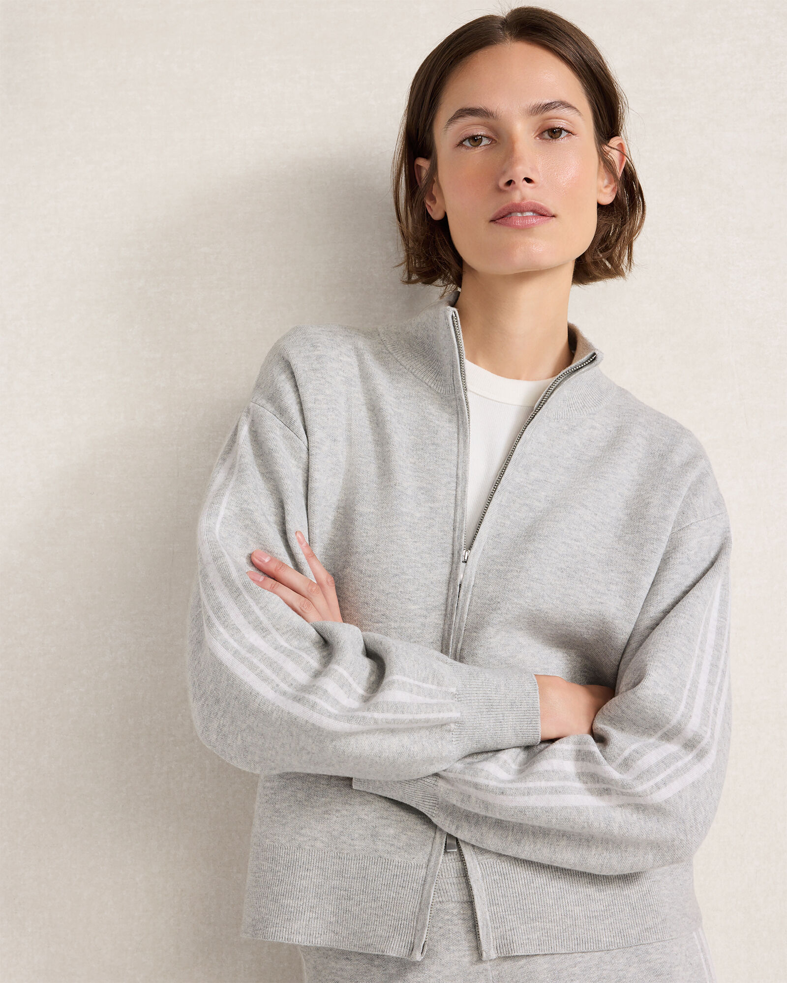 Side Stripe Zipper Cardigan