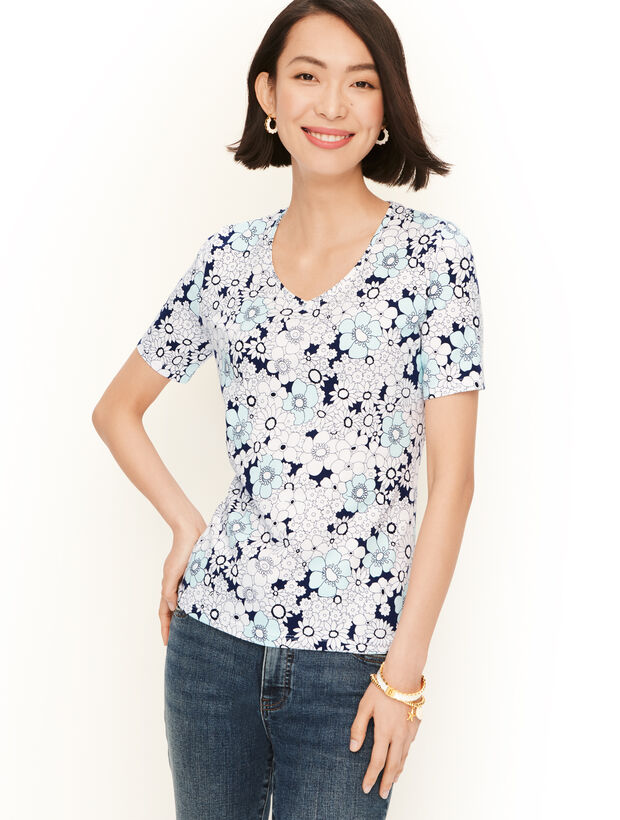 Cotton V-Neck Tee - Floral