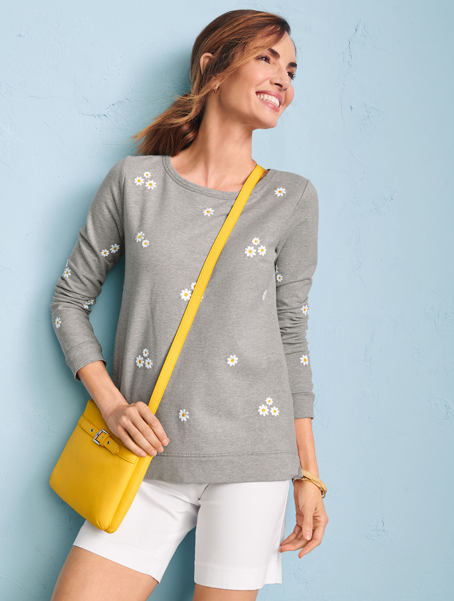Embroidered Daisy Terry Sweatshirt