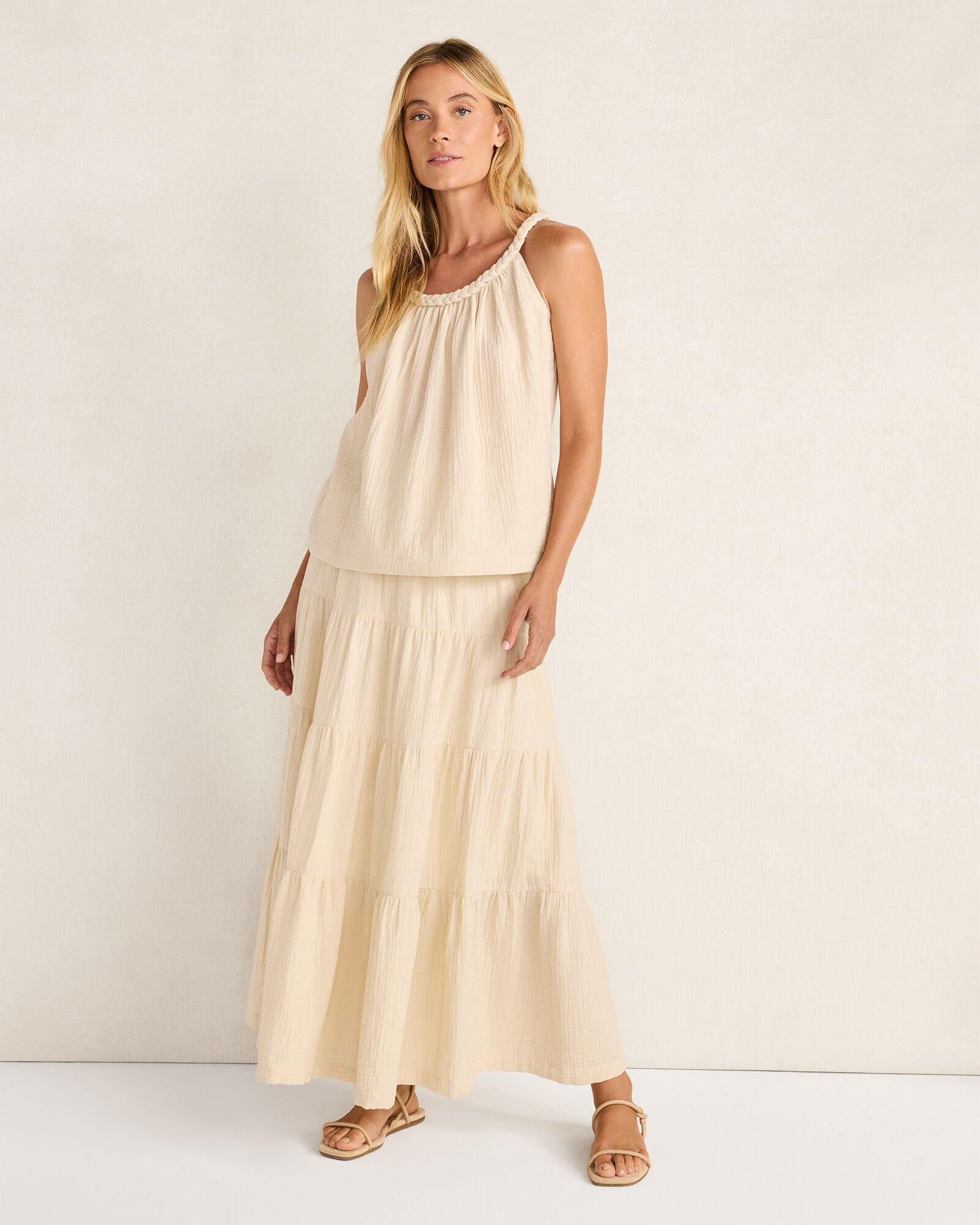 Organic Cotton Gauze Tiered Maxi Skirt