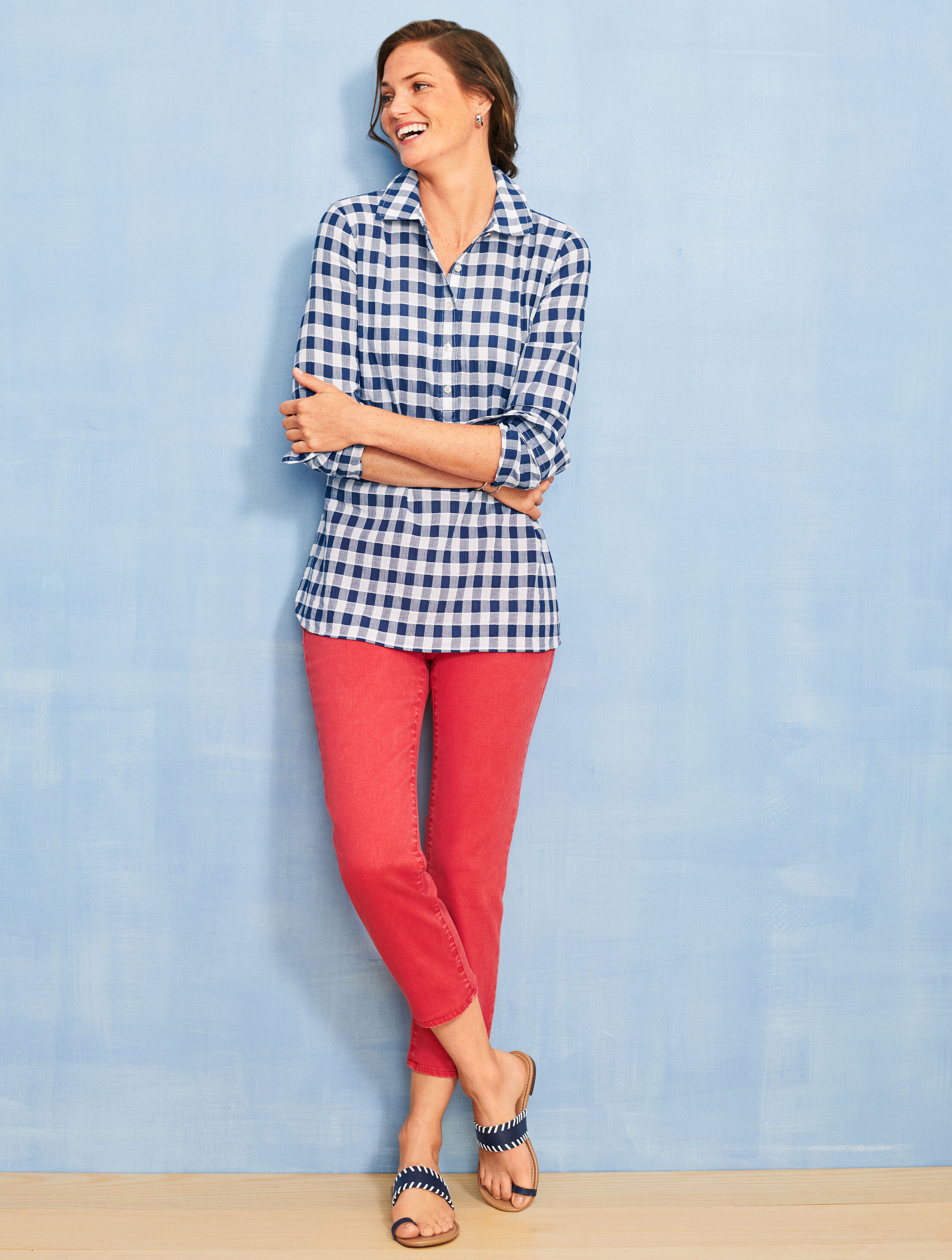 Dobby Popover Top-Gingham