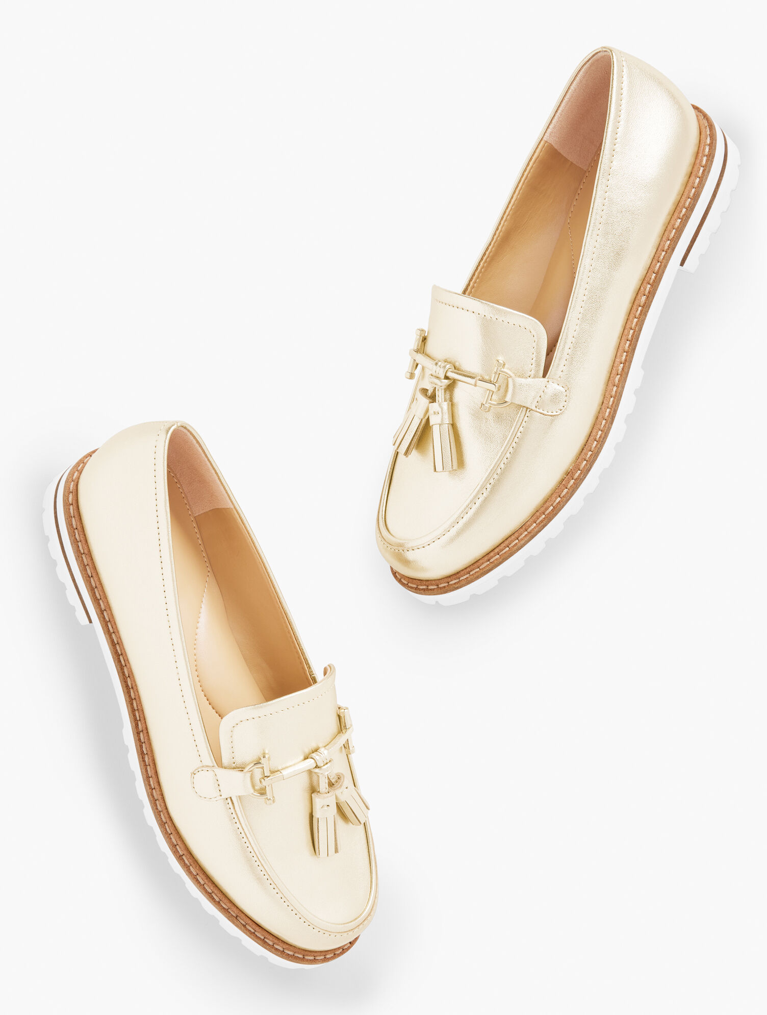 Laura Tassel Metallic Leather Loafers Talbots