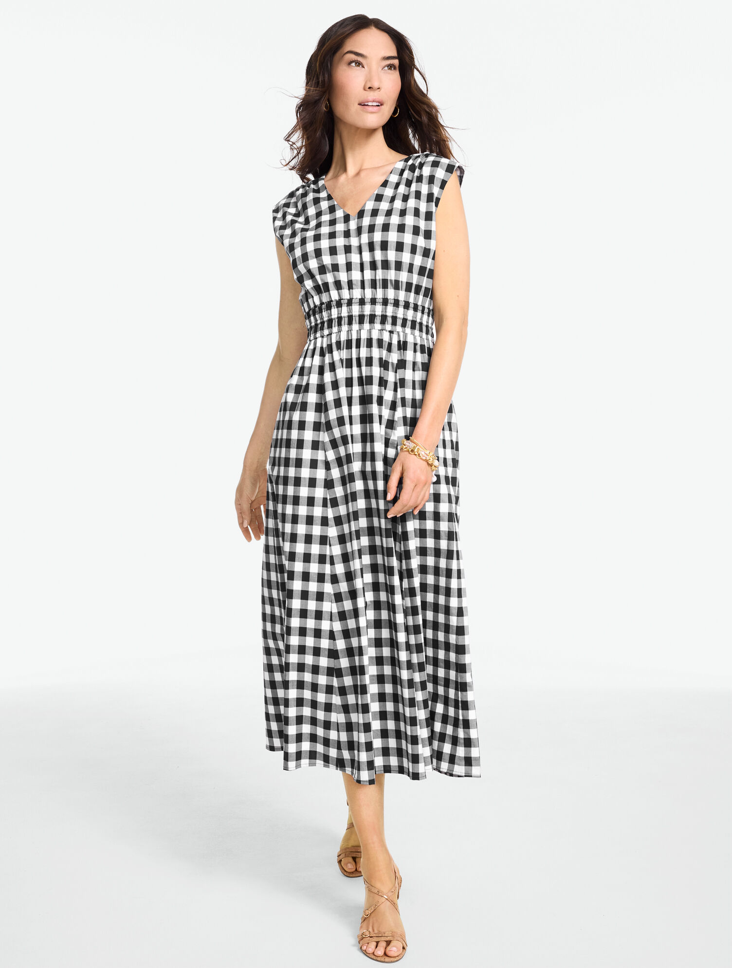Poplin Fit &amp; Flare Midi Dress - Beatrice Gingham