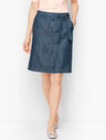 Embroidered Daisy A-Line Skirt- Chambray Blue
