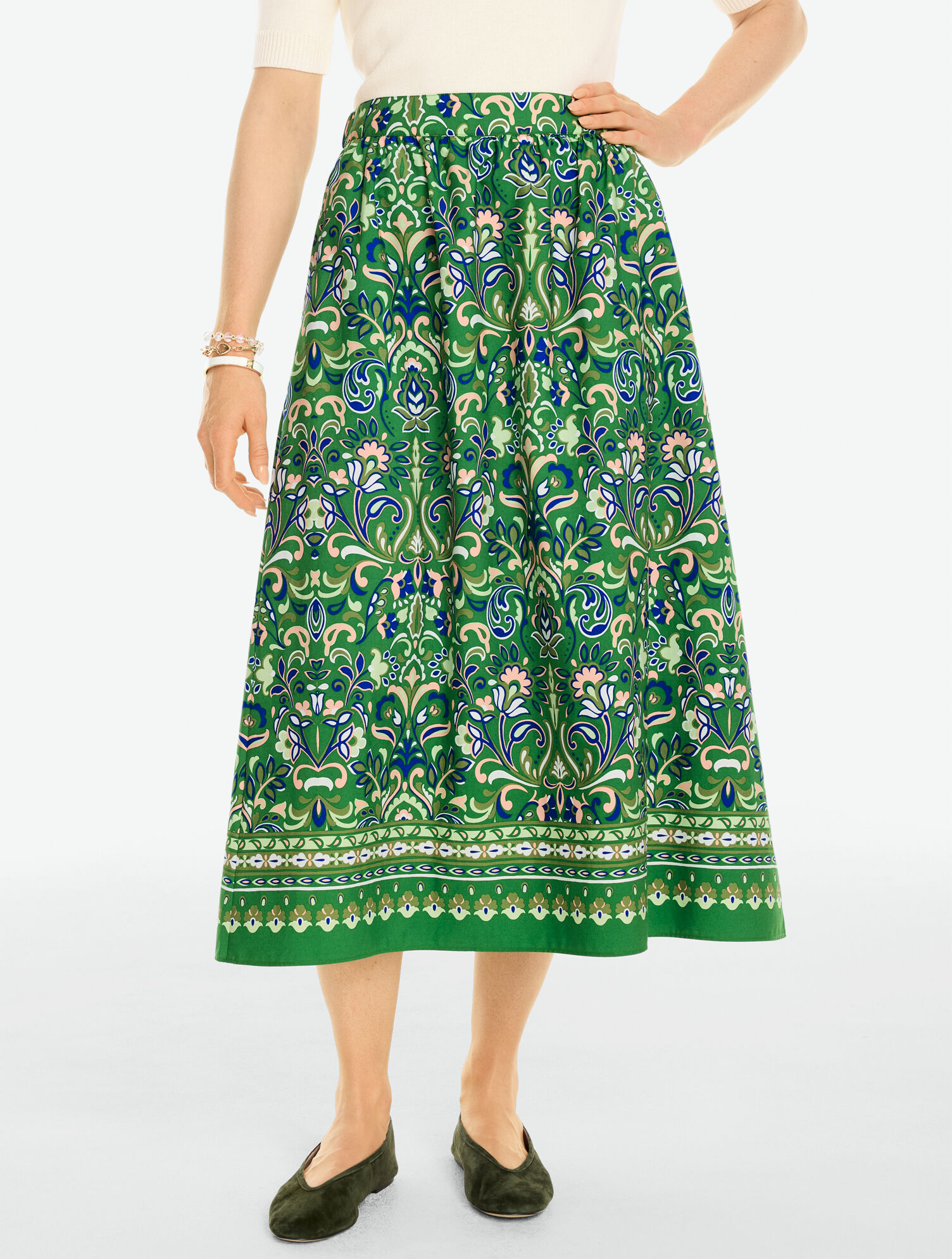 Poplin Fit &amp; Flare Midi Skirt - Wildflowers