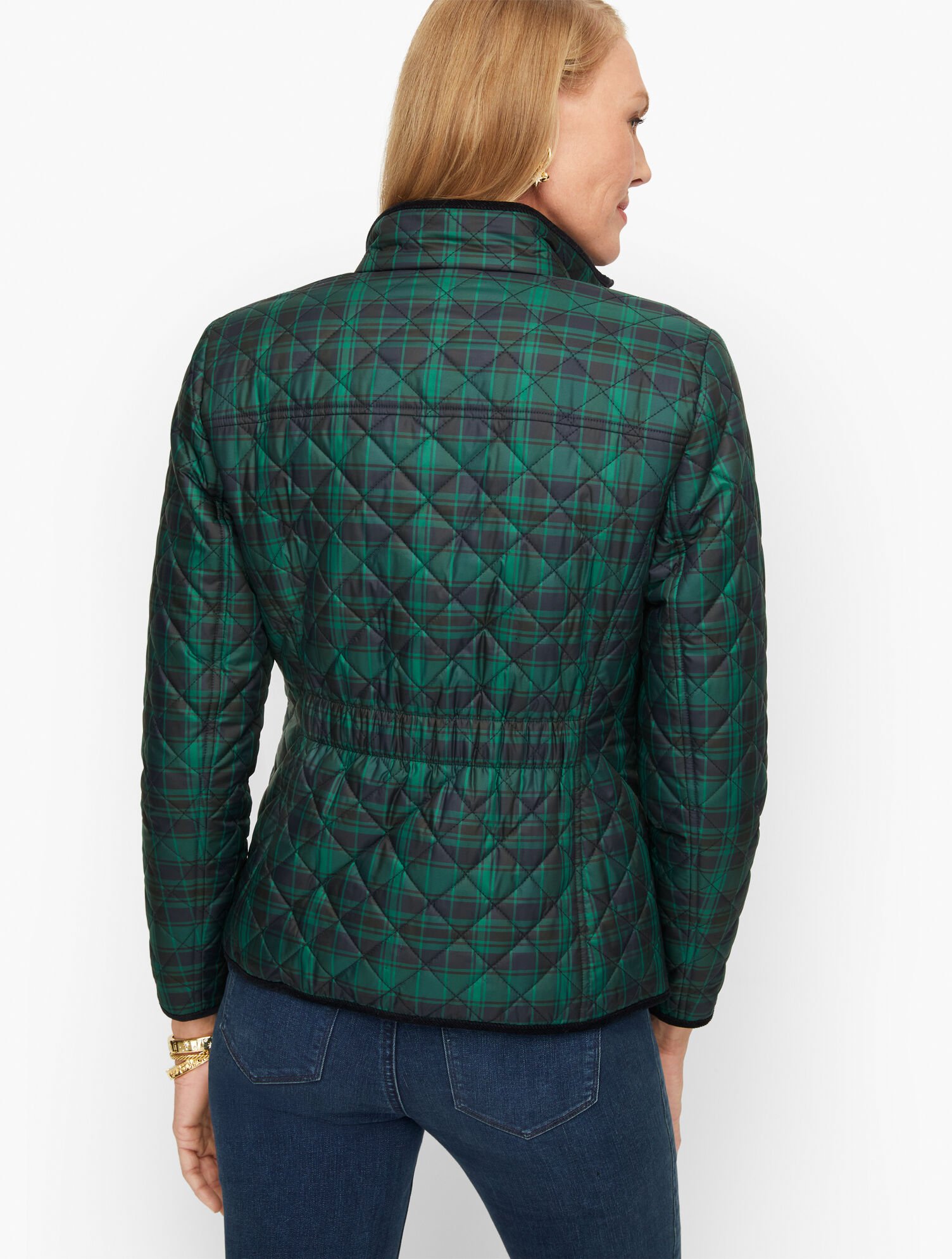 Quilted Short Coat - Black Watch Tartan | Talbots