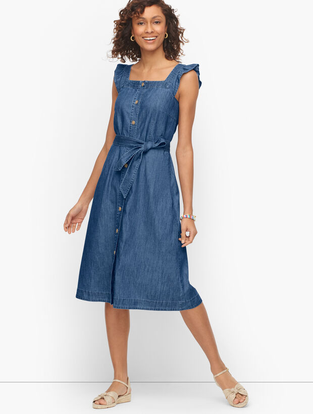 Striated Denim Button Front Dress | Talbots Striated Denim Button Front Dress | Talbots