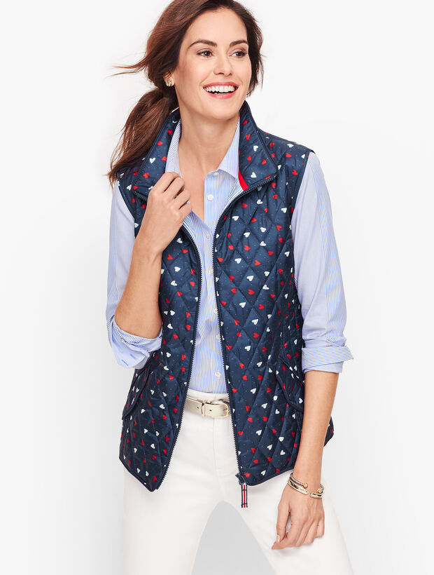 Diamond Quilted Vest - Heart Print