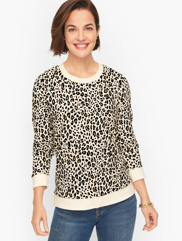 Rib Trim Crewneck Sweatshirt - Animal Print