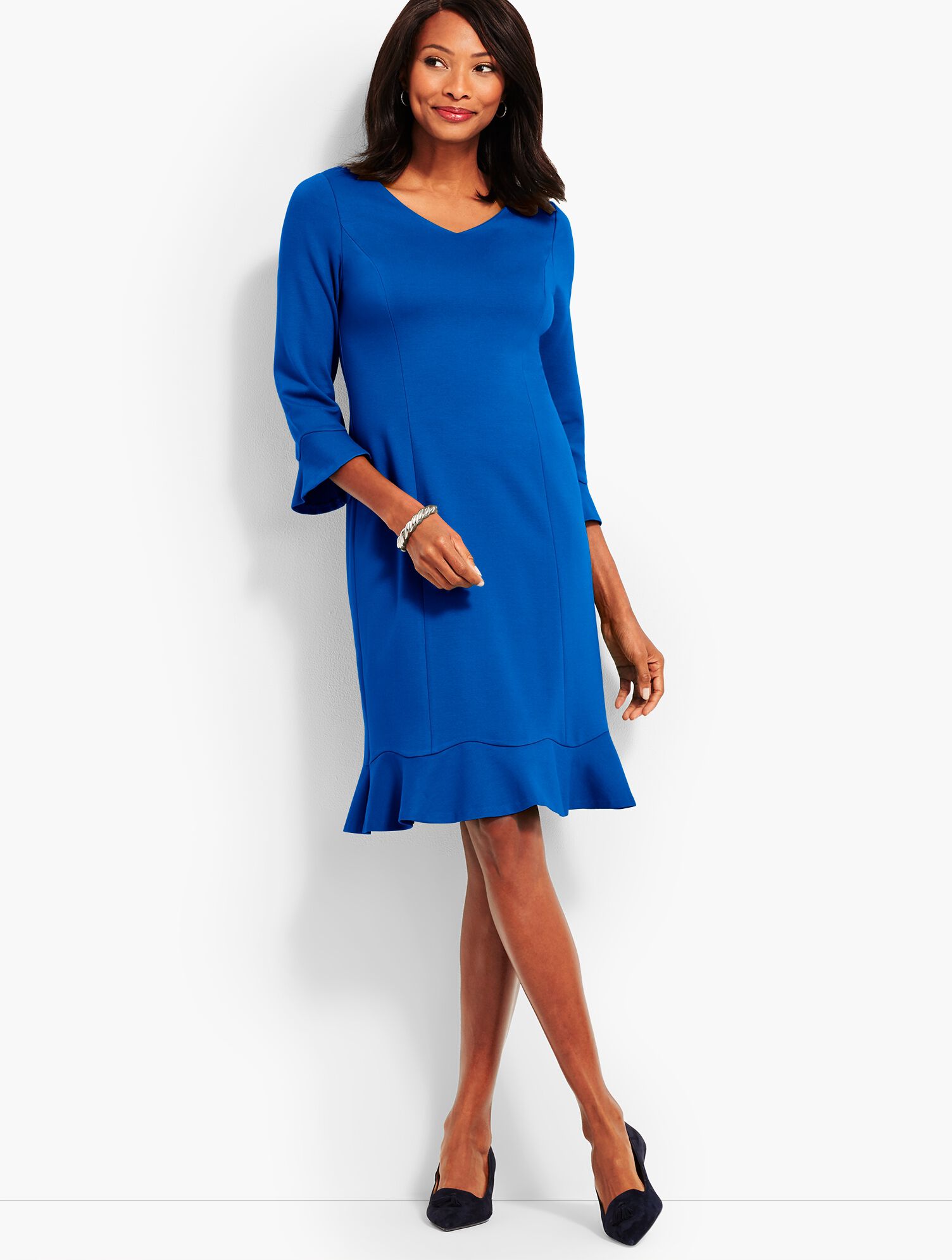 Flounce Refined Ponte Sheath Dress
