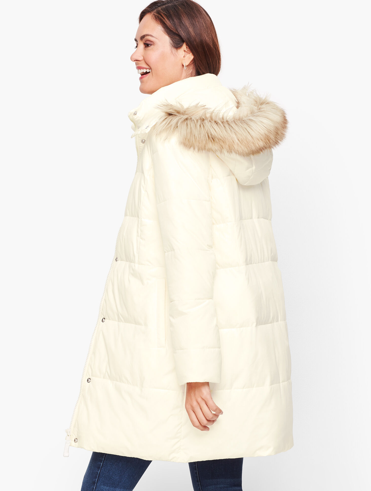 Down Alternative Puffer Coat With Faux Fur Hood