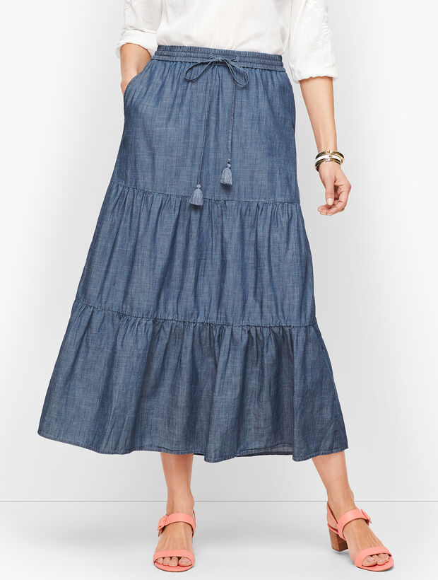 Tiered Denim Maxi Skirt