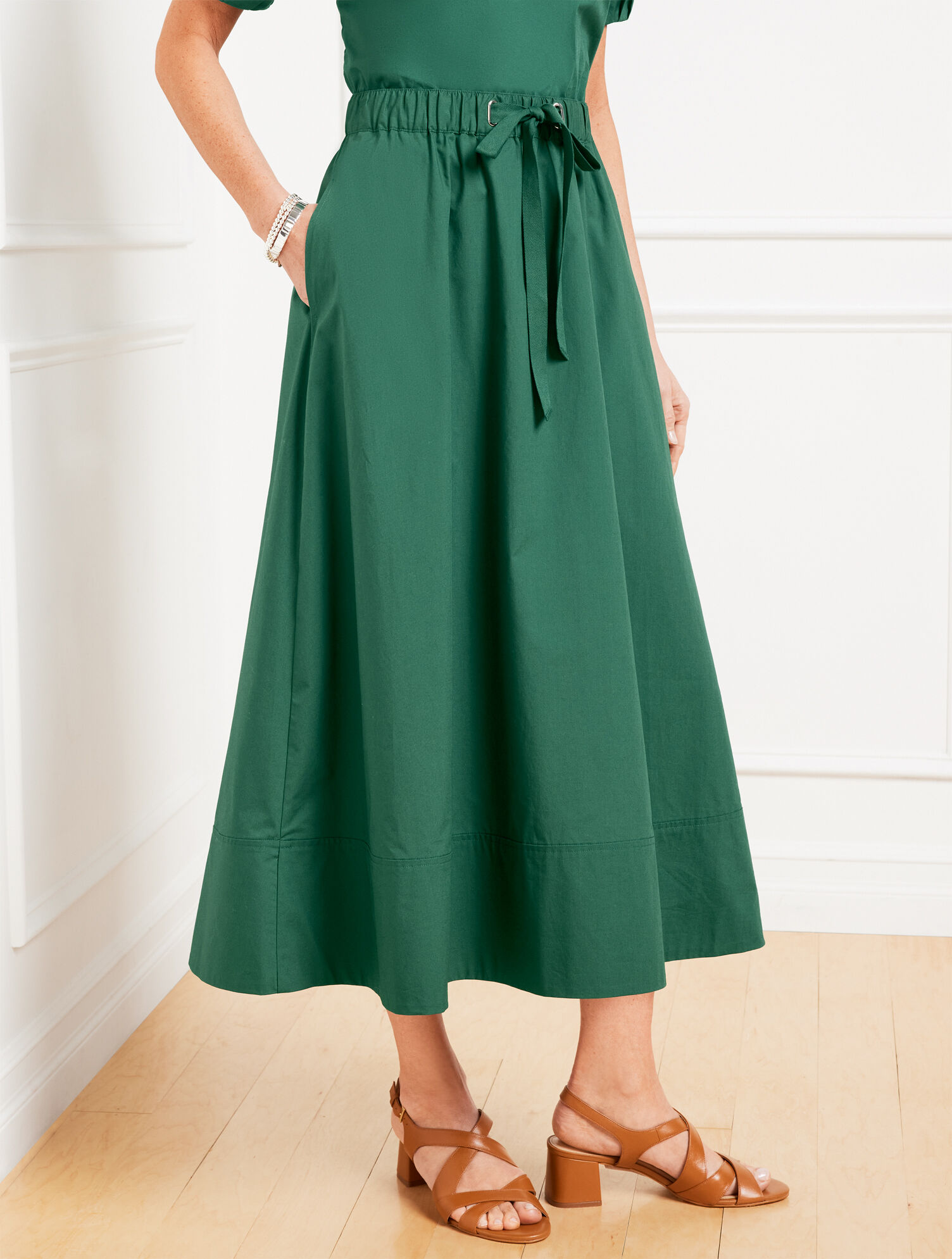Modern Poplin Drawstring Skirt | Talbots
