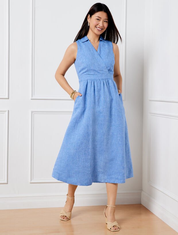 Faux Wrap Linen Shirtdress
