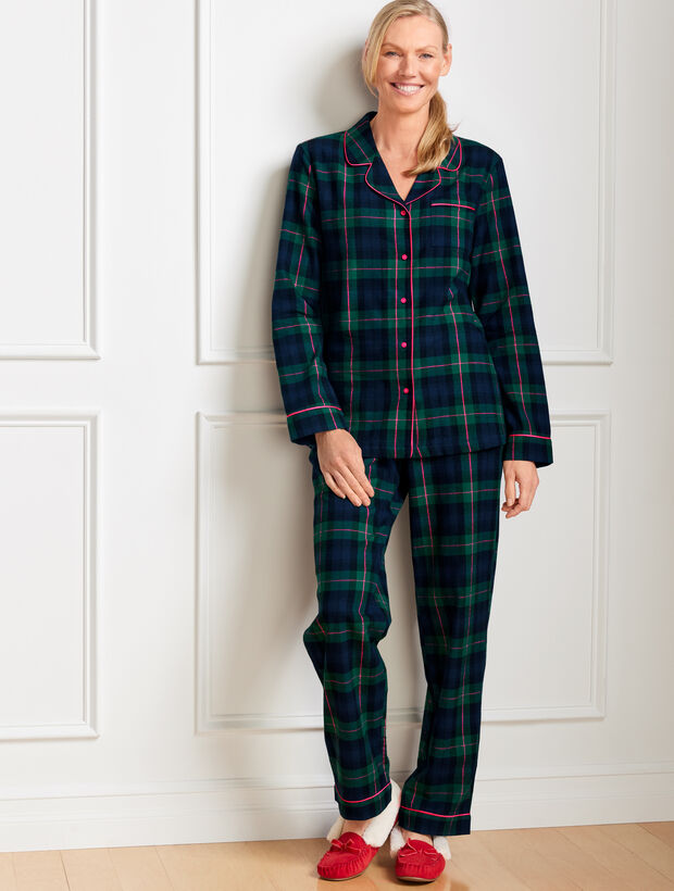 Cotton Flannel Sleep Set Black Watch Plaid Talbots