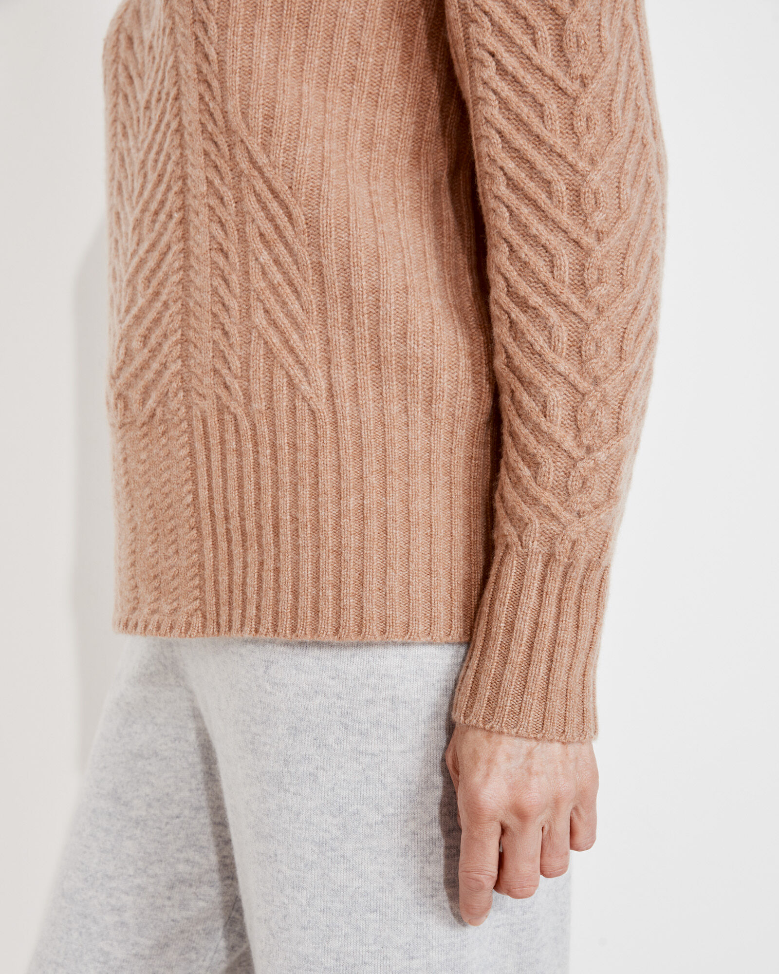 Pure Cashmere Cable Knit Roll Neck Sweater