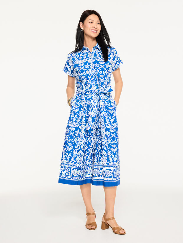Modern Poplin Shirtdress - Damask Swirls