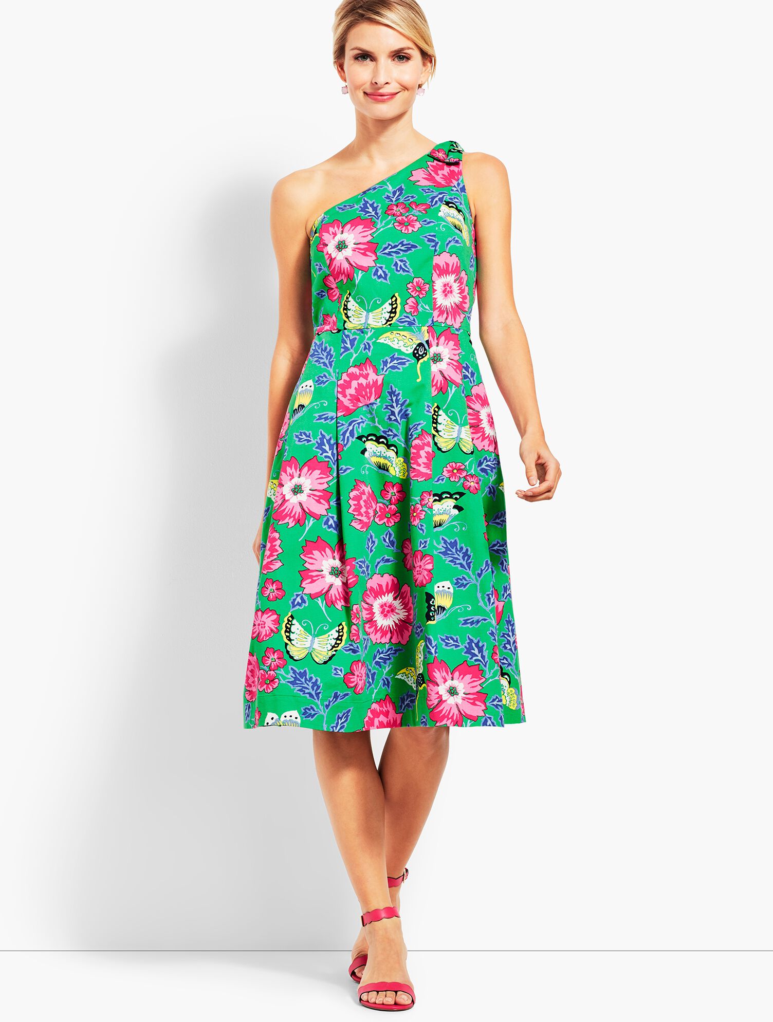 One-Shoulder Fit-and-Flare Dress Talbots