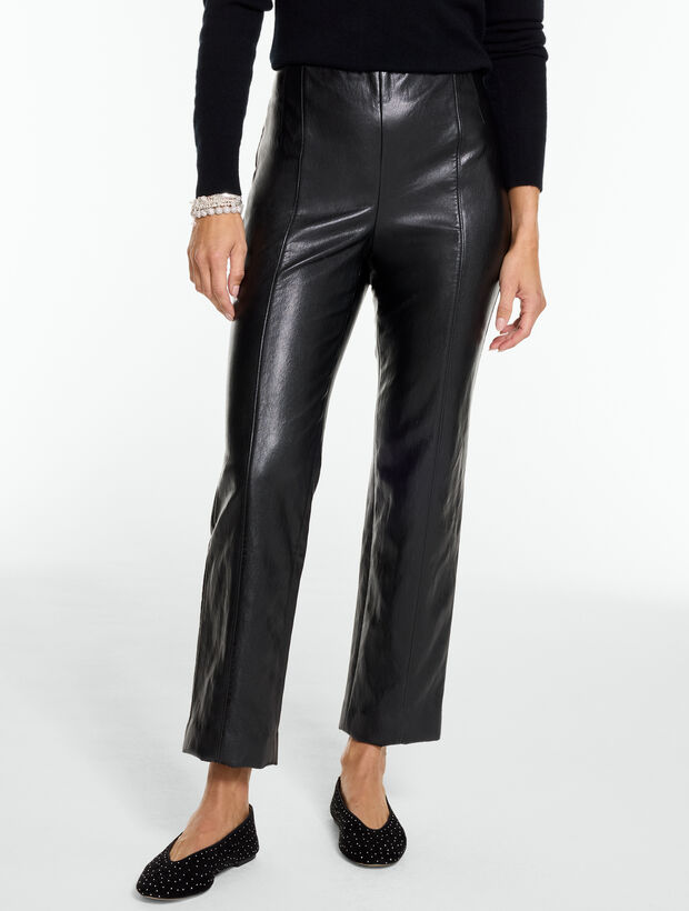 Metallic Faux Leather Slim Ankle Pants