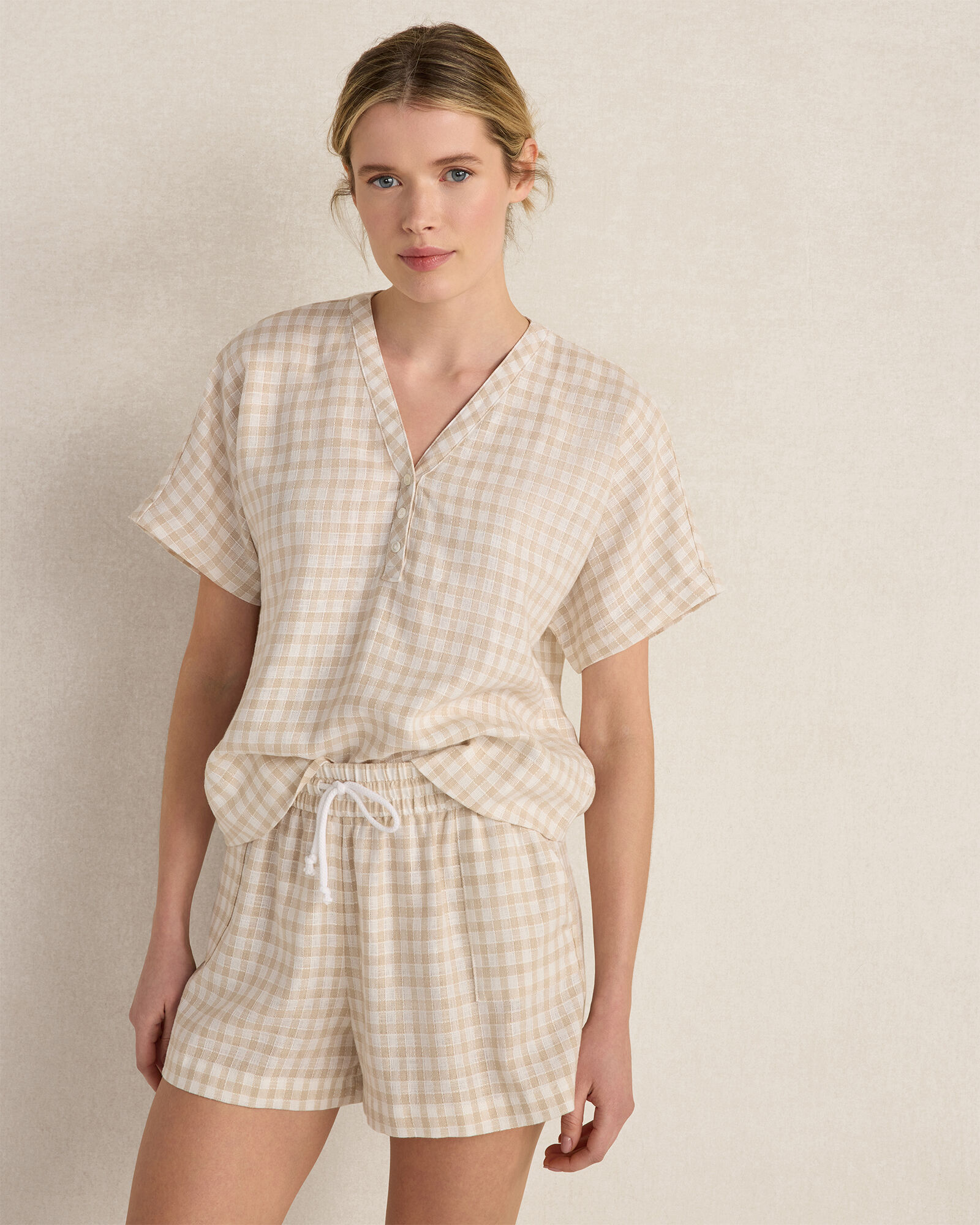 Linen Blend Gingham Shorts
