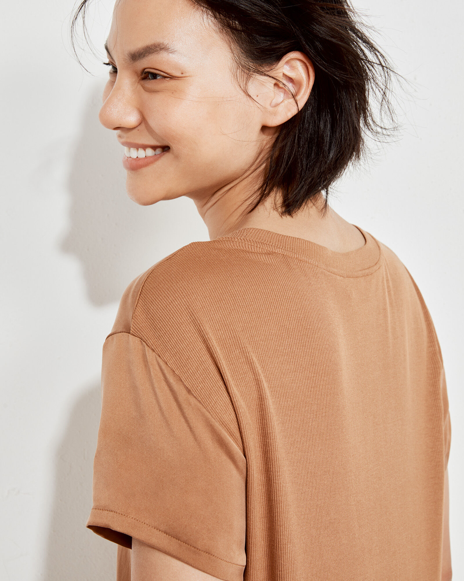 Washable Silk Rib Trim Tee