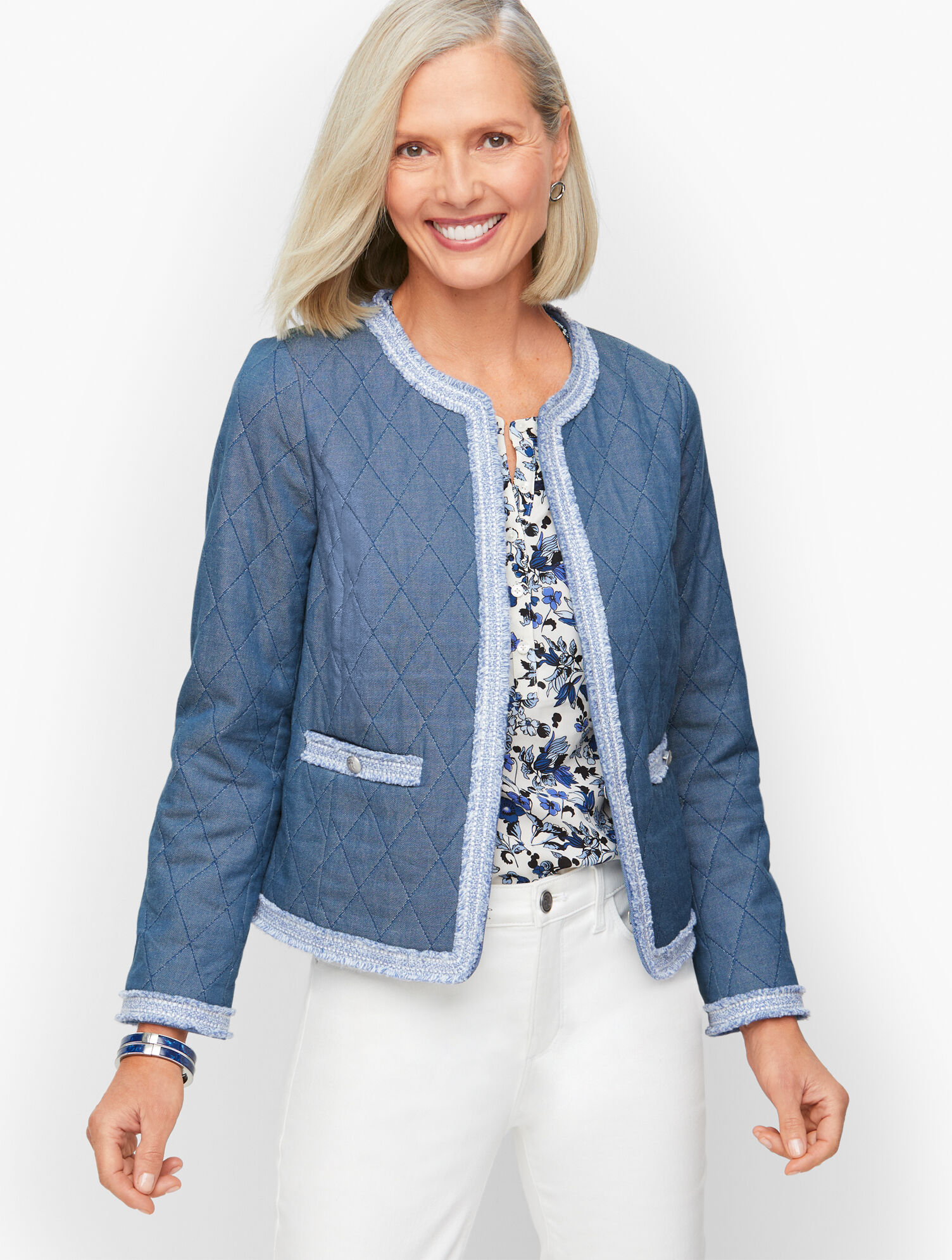 Fringe Quilted Chambray Jacket | Talbots