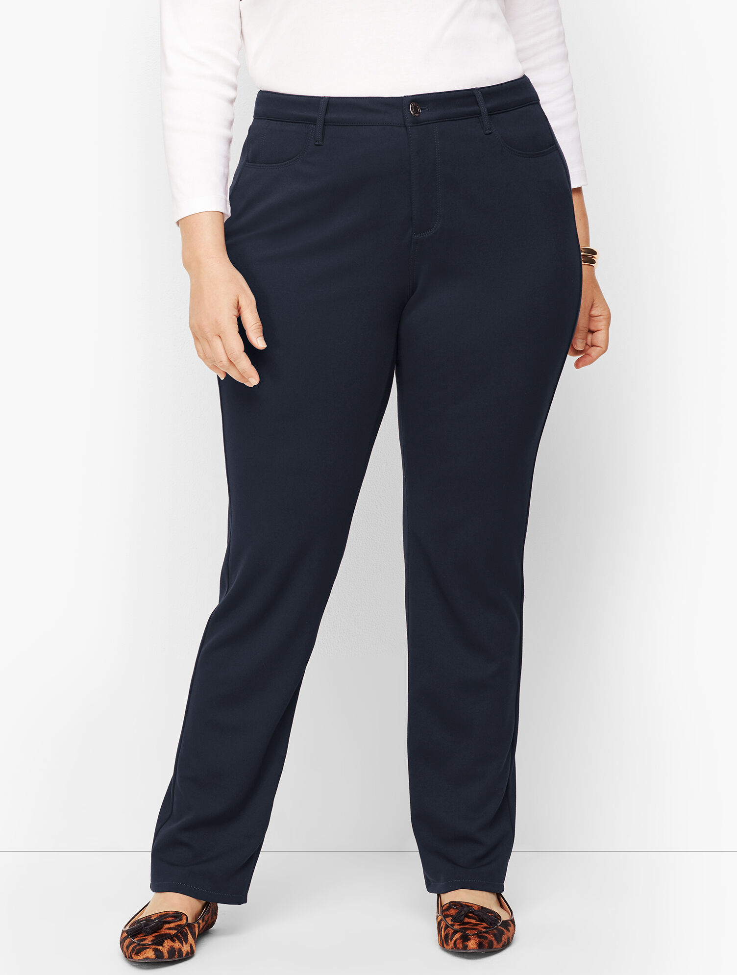 Plus Size High-Rise Straight-Leg Pants - Ponte