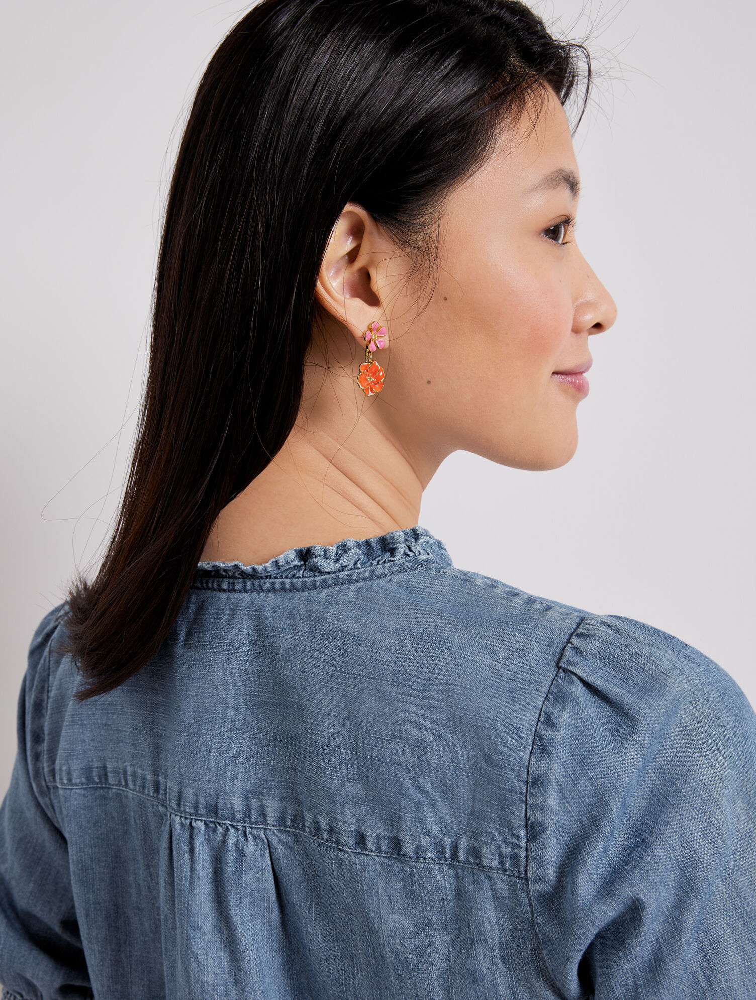 Ruffle Trim Denim Top