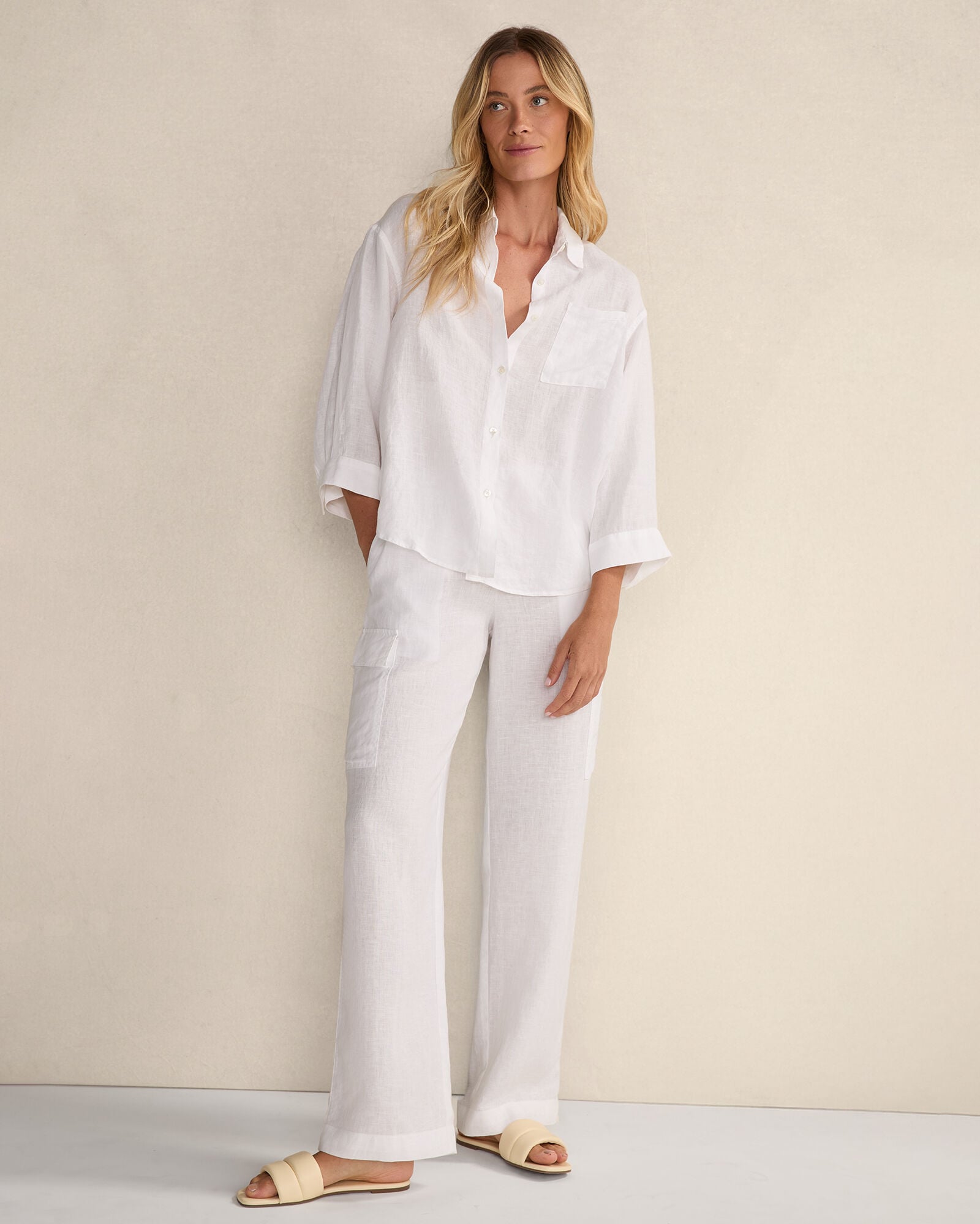 Linen 3/4 Sleeve Button Down Top