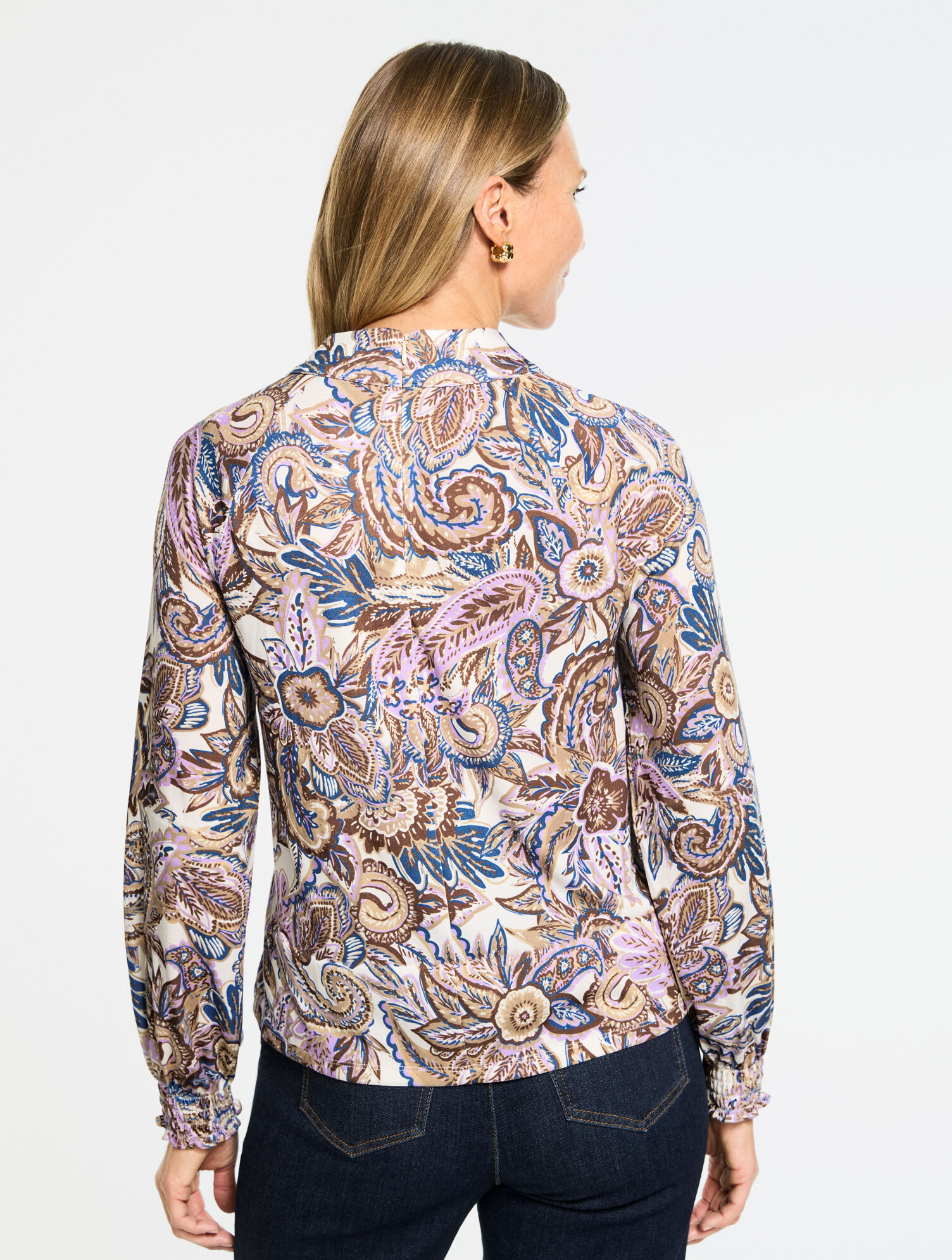 Mockneck Knit Blouse - Paisley Bouquet