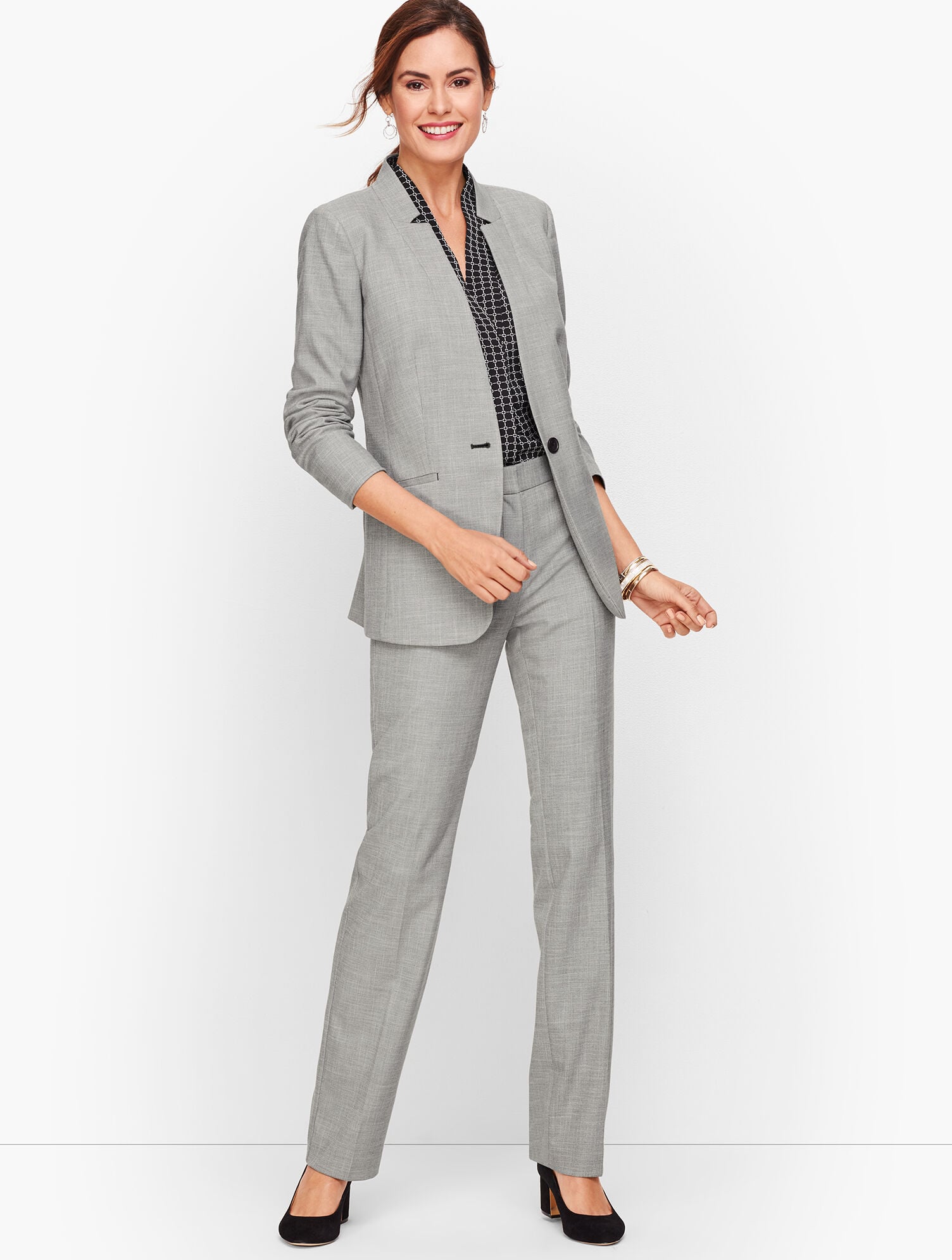 Tailored Sharkskin One Button Blazer