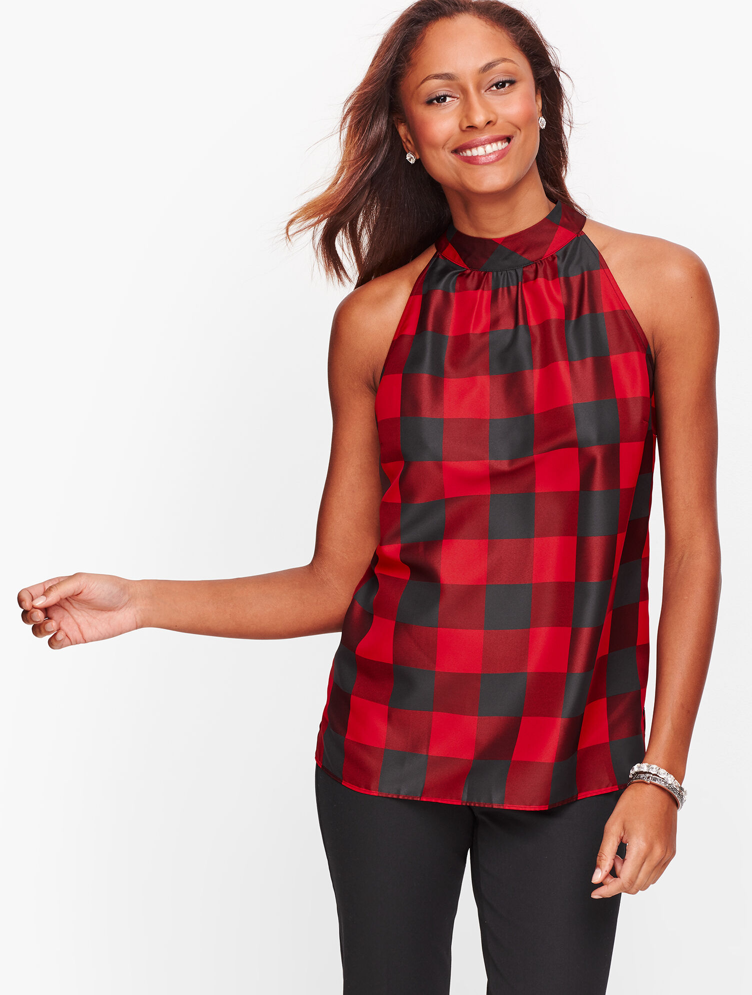 トップス Halterneck Checkjacquard Tops Tie Neck Halter Top - Buffalo Check | Talbots