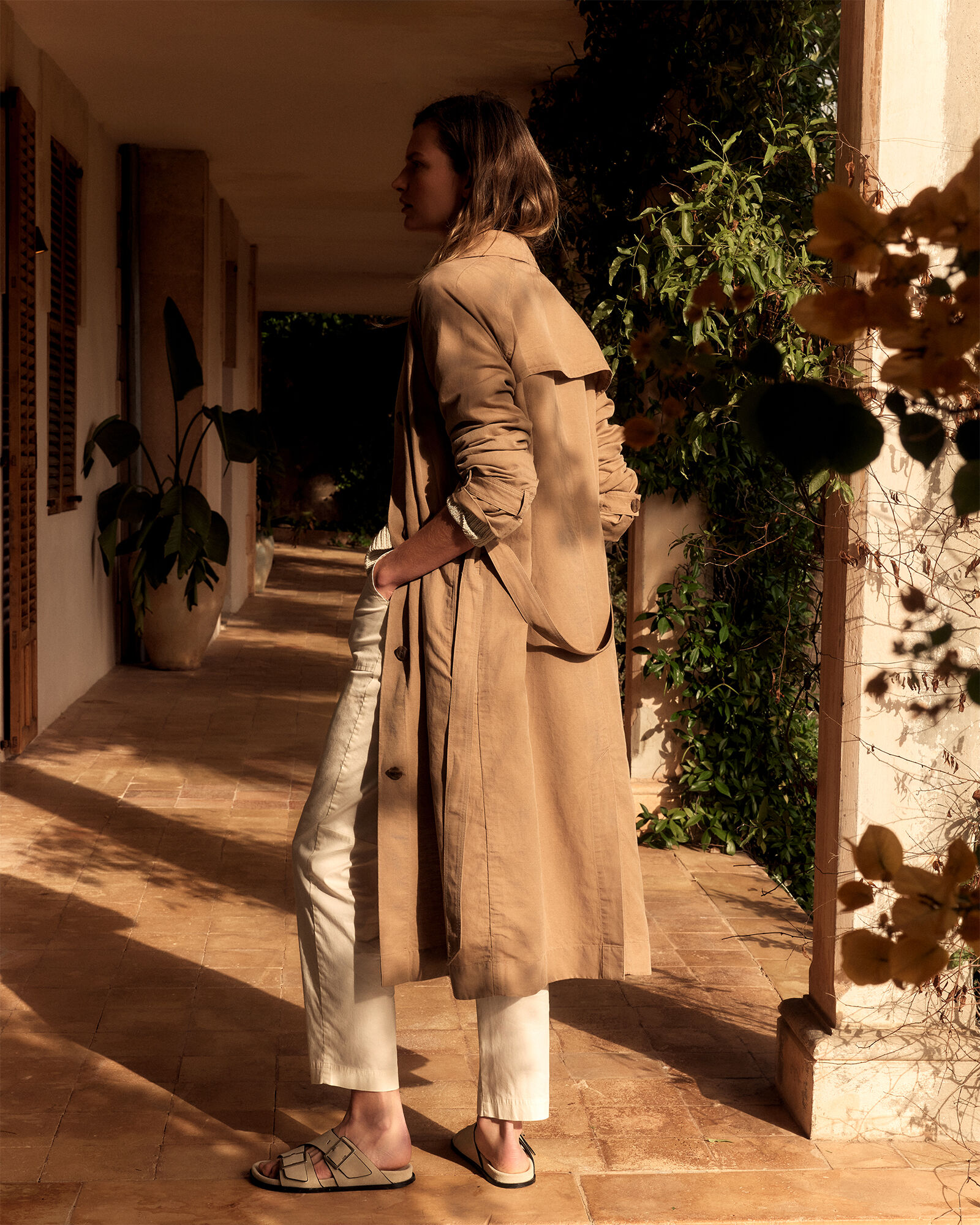 Linen Blend Dobby Trench Coat