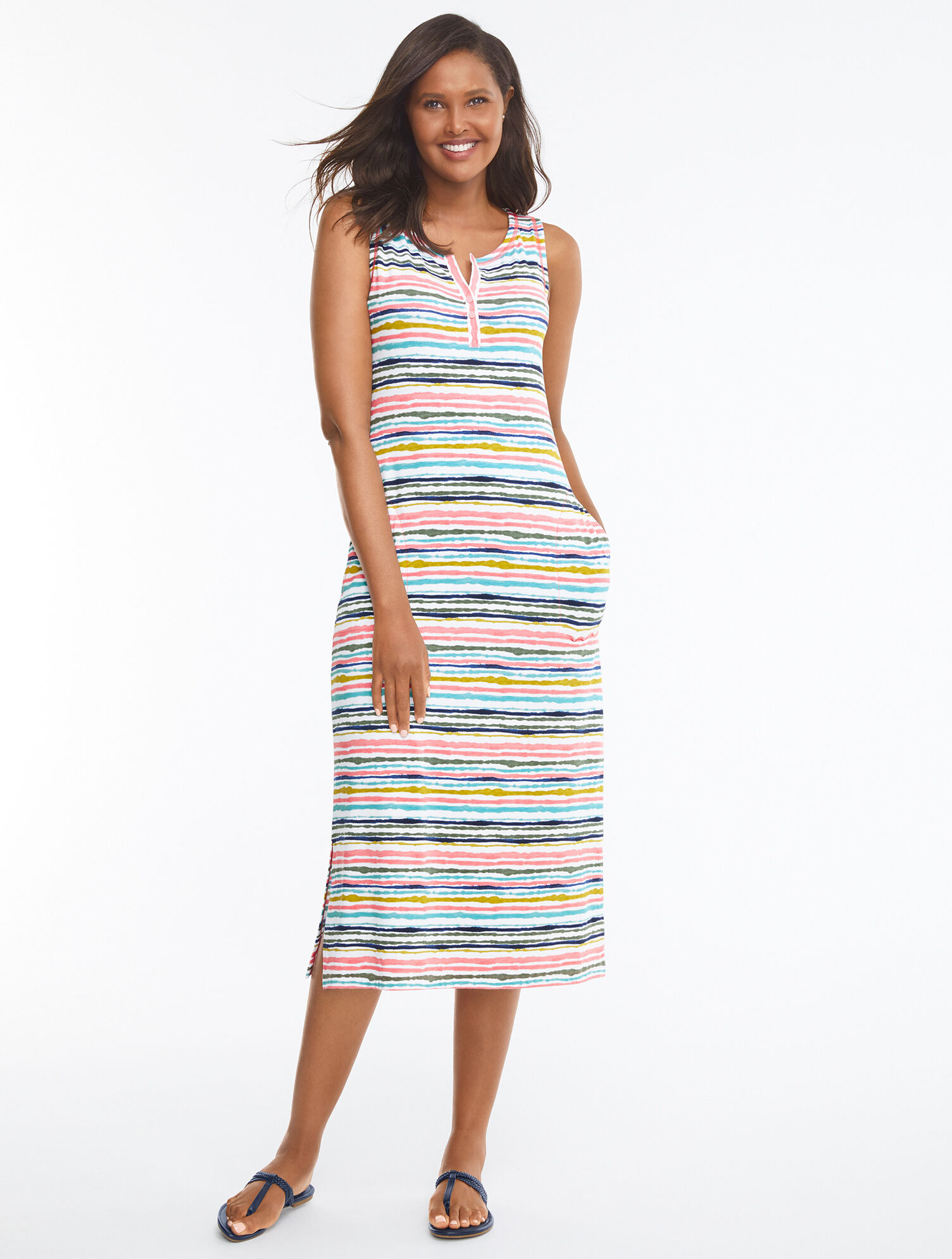 Painterly Stripe Henley Midi Dress | Talbots Painterly Stripe Henley Midi Dress | Talbots
