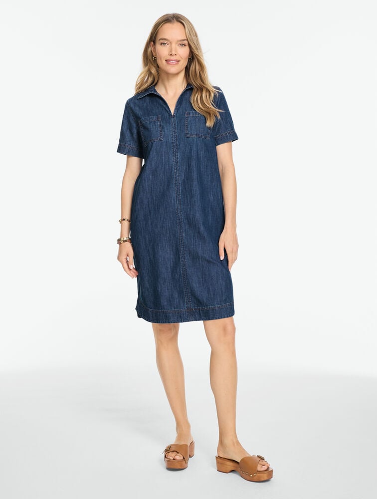 Curved Hem Denim Shirtdress - La Jolla Wash