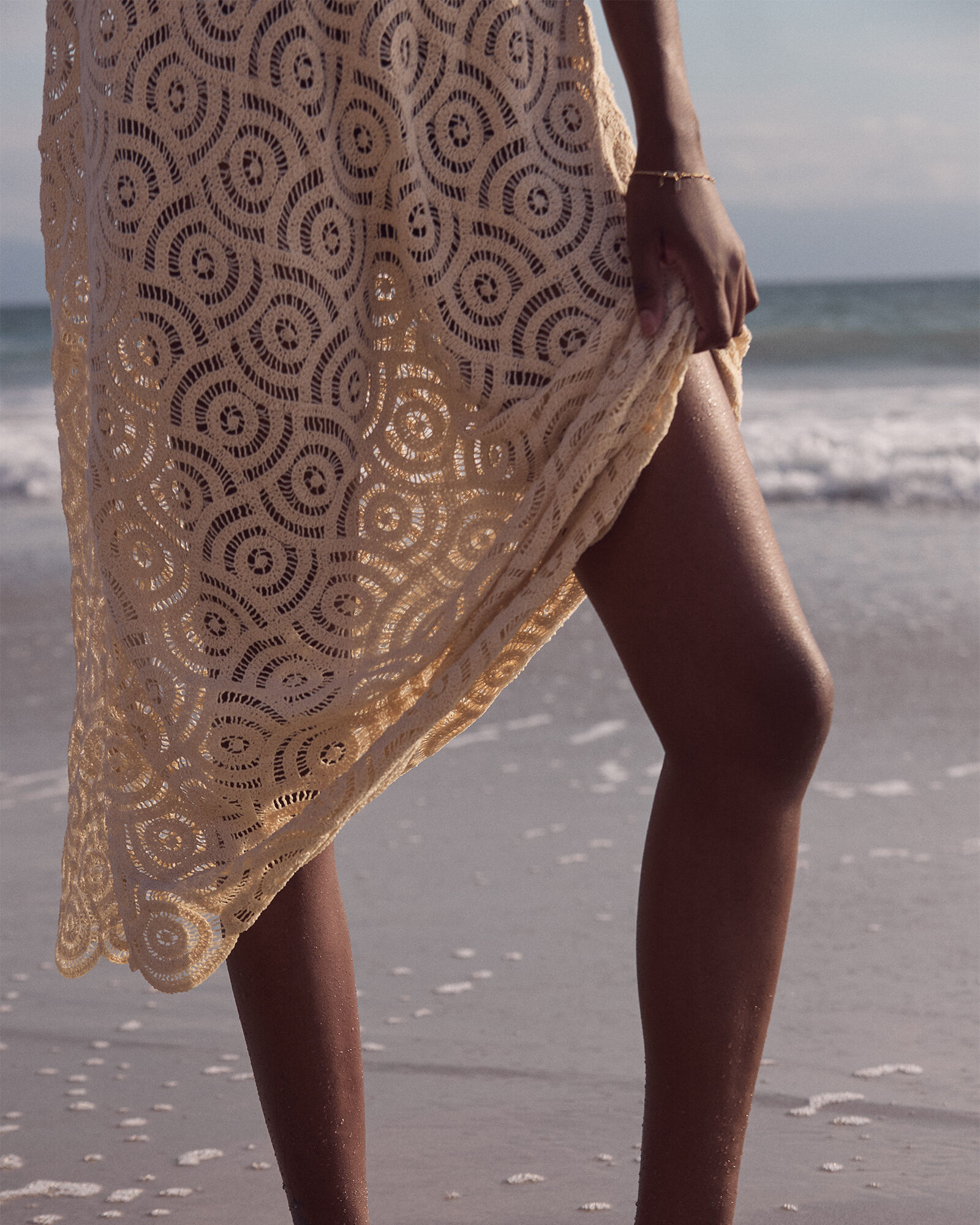 Cotton Crochet Scalloped Midi Dress