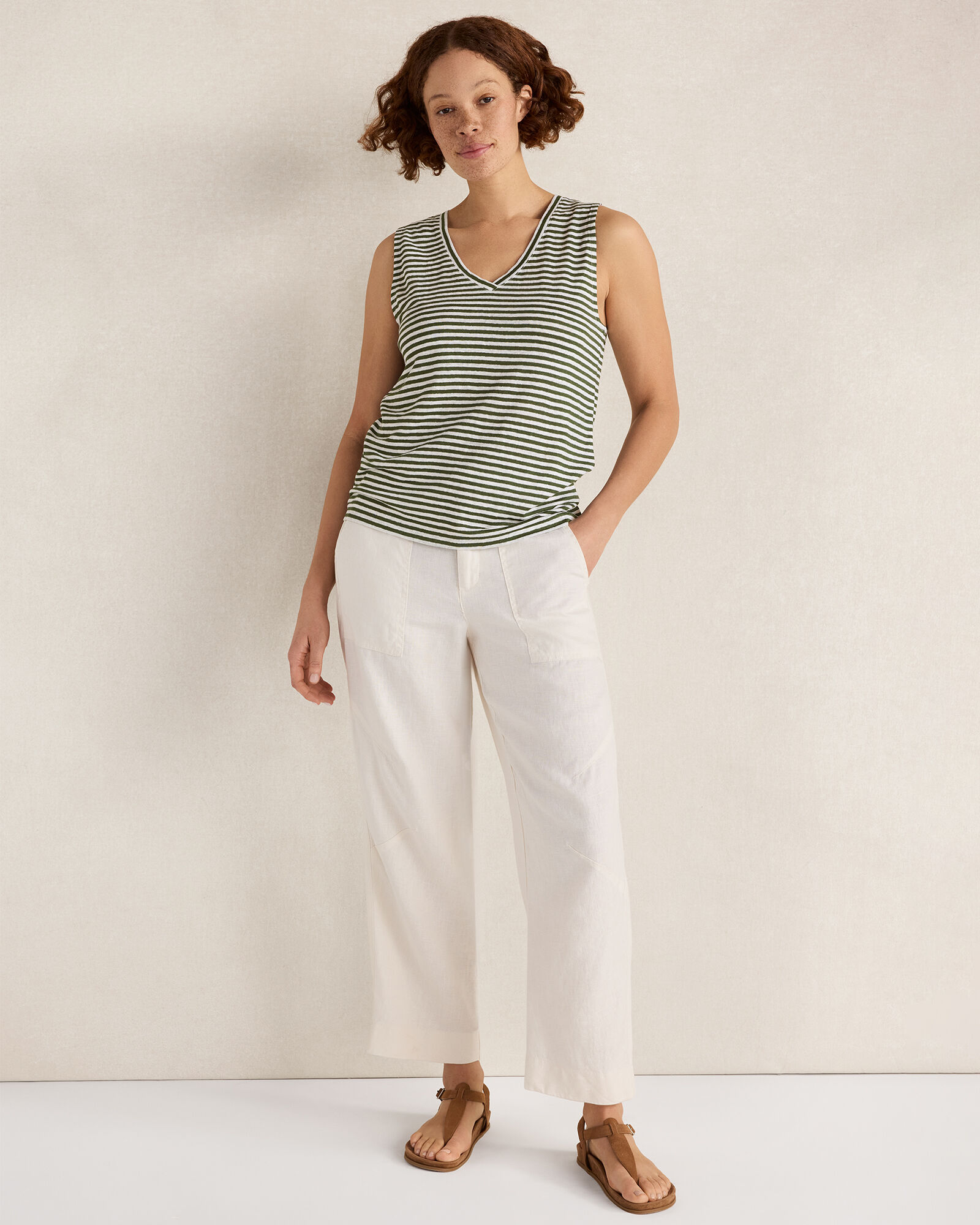Linen Stripe V-Neck Top