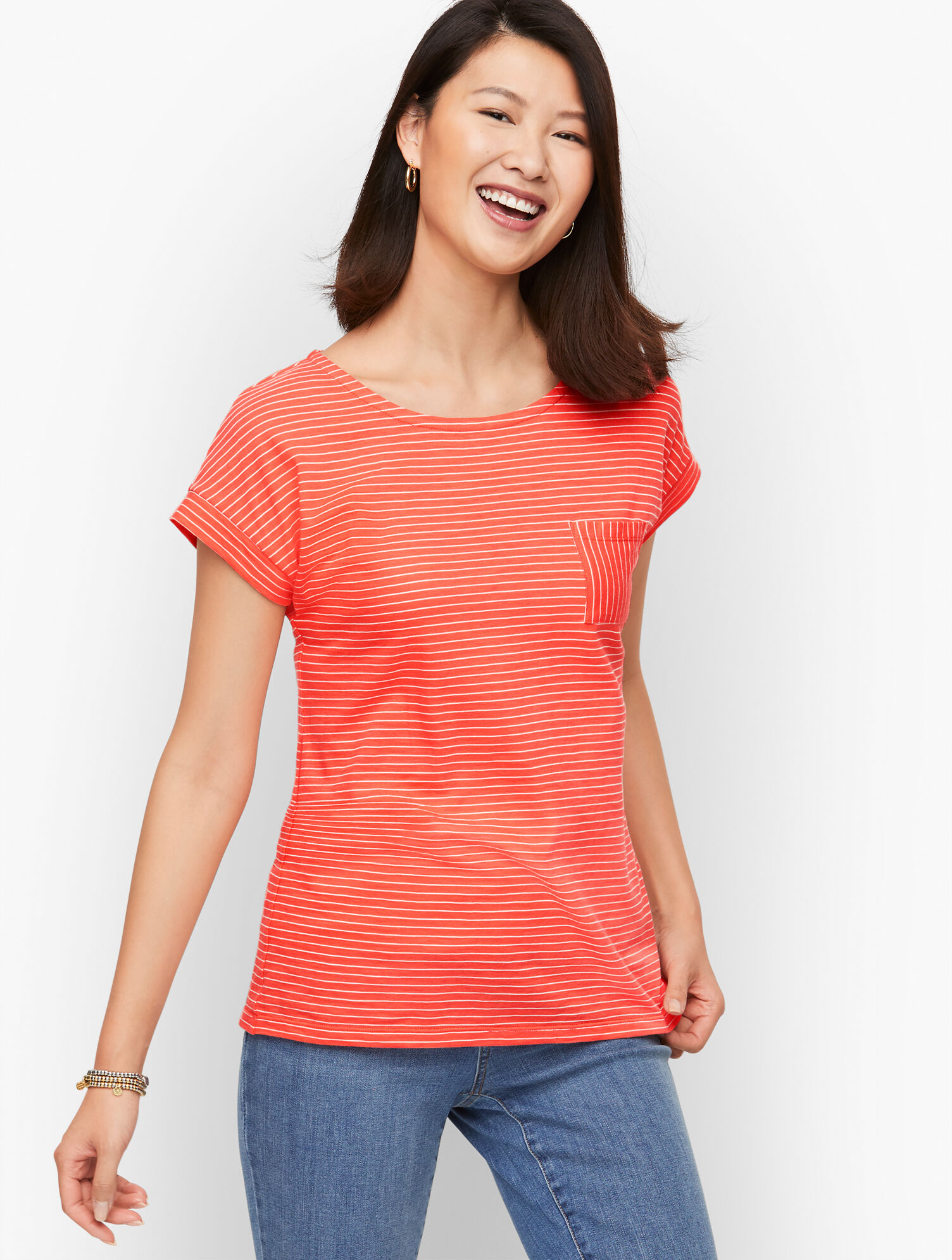 Drop Shoulder Pocket Tee - Paradise Stripe | Talbots