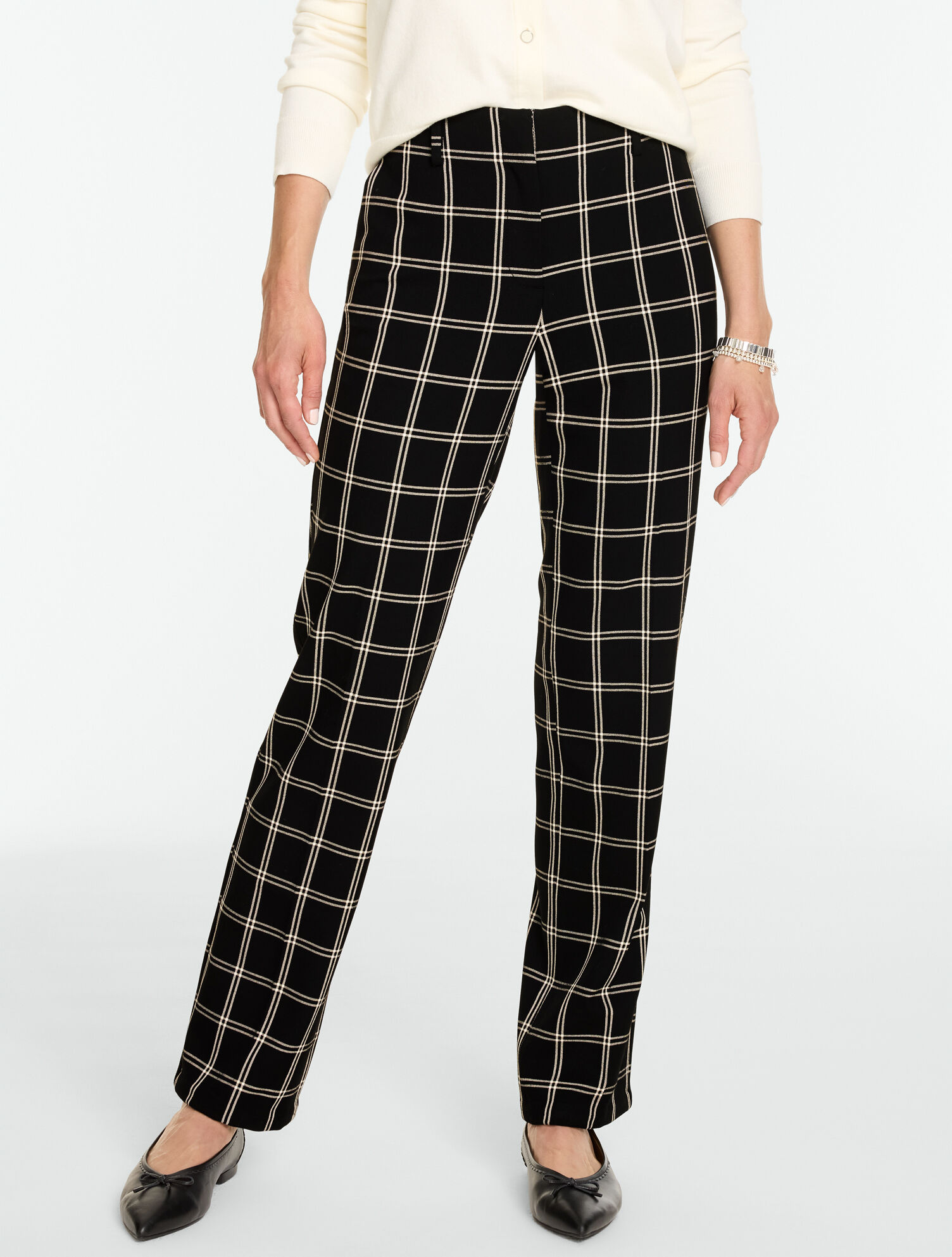 Talbots Southampton Tailored Stretch Straight Leg Pants - Double Windowpane